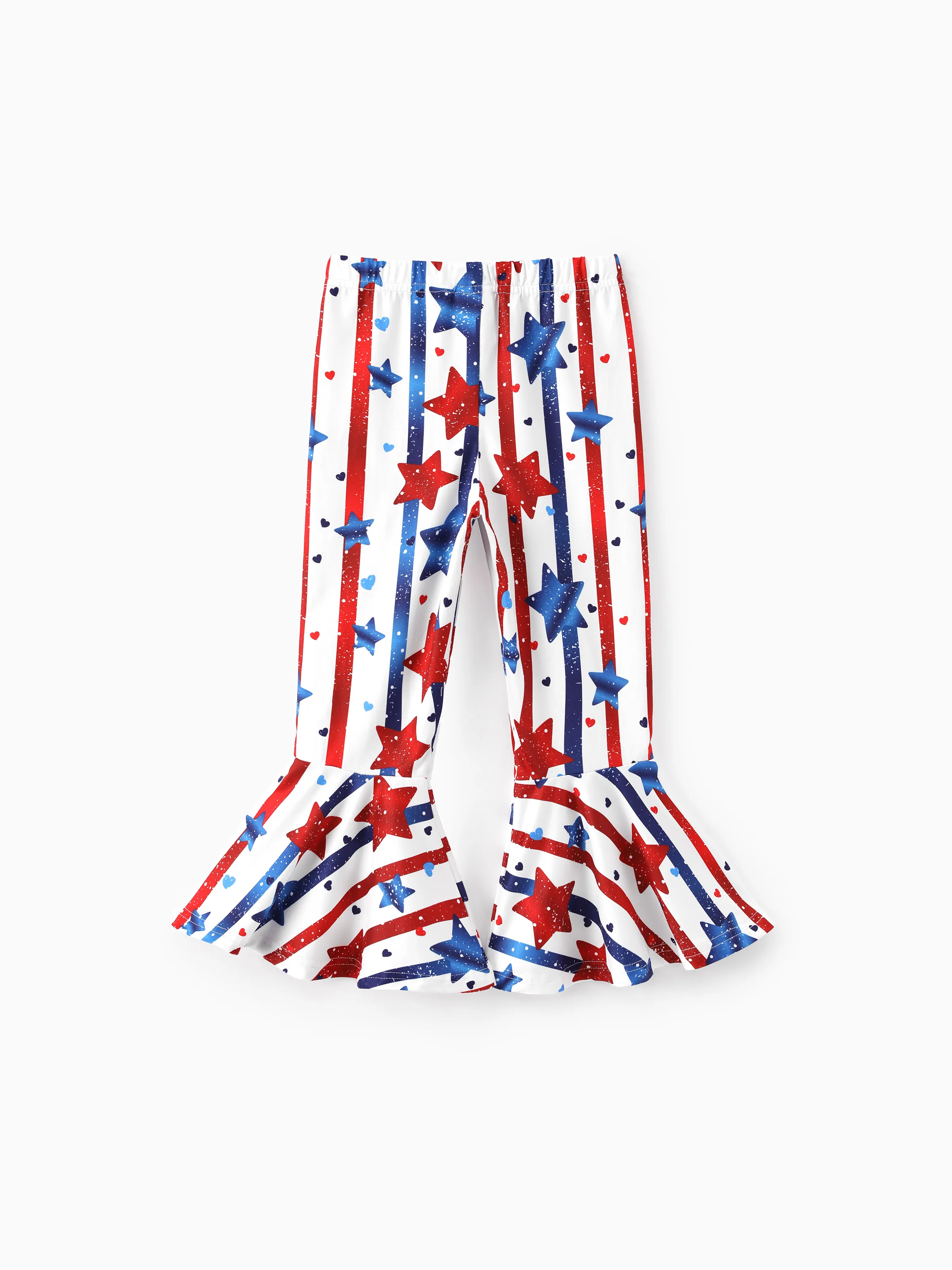Independence Day Toddler Girls 2pcs Patriotic Bow Print Top and Star Printed Flare Pants Set White - Image 7