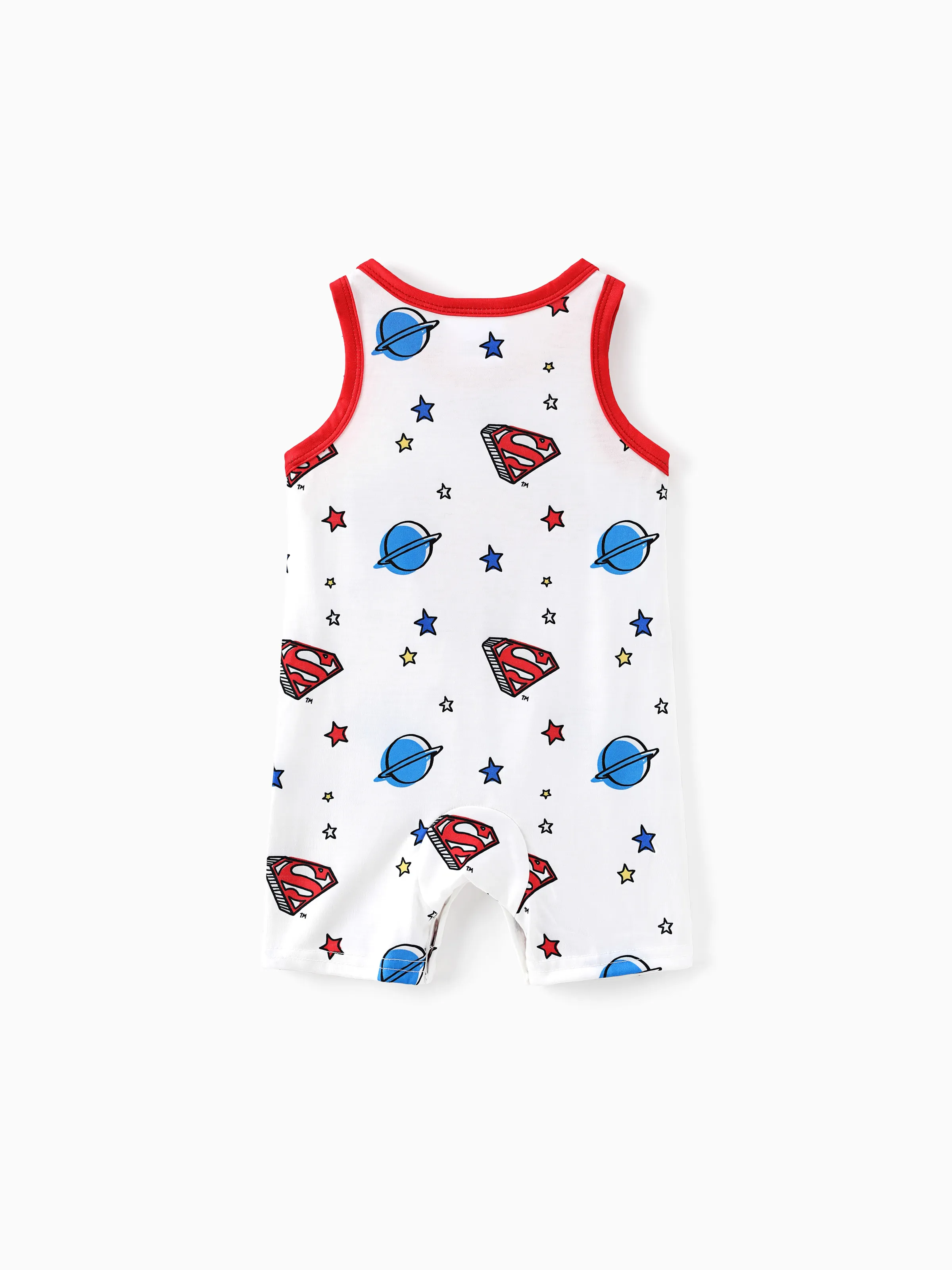 Justice League Baby Boy Batman/Superman Tank Romper RED/WHITE - Image 5