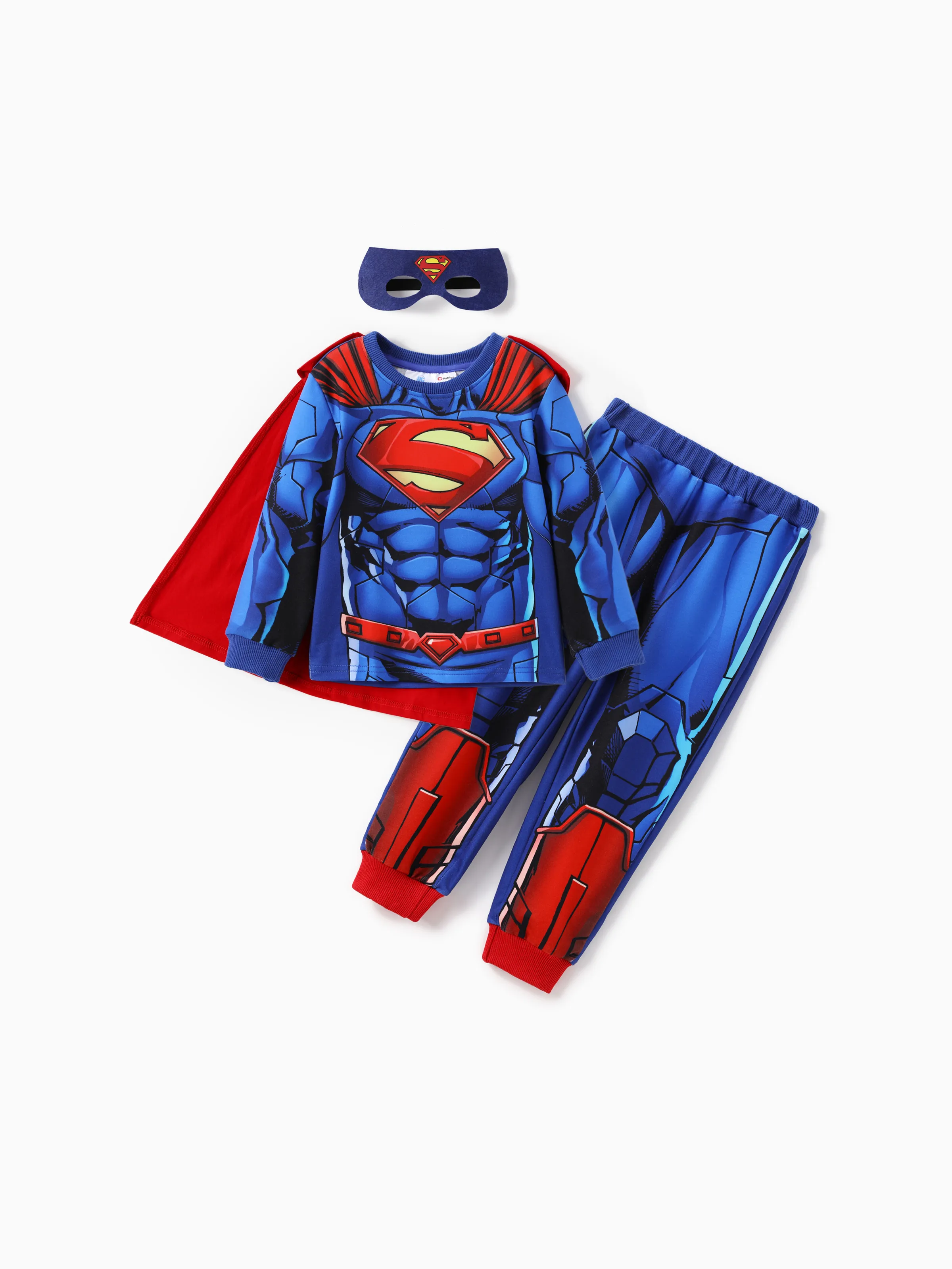 Justice League Toddler Boy Superman/Batman 3pcs Cosplay Costume with Removable Cloak Set Blue - Image 2