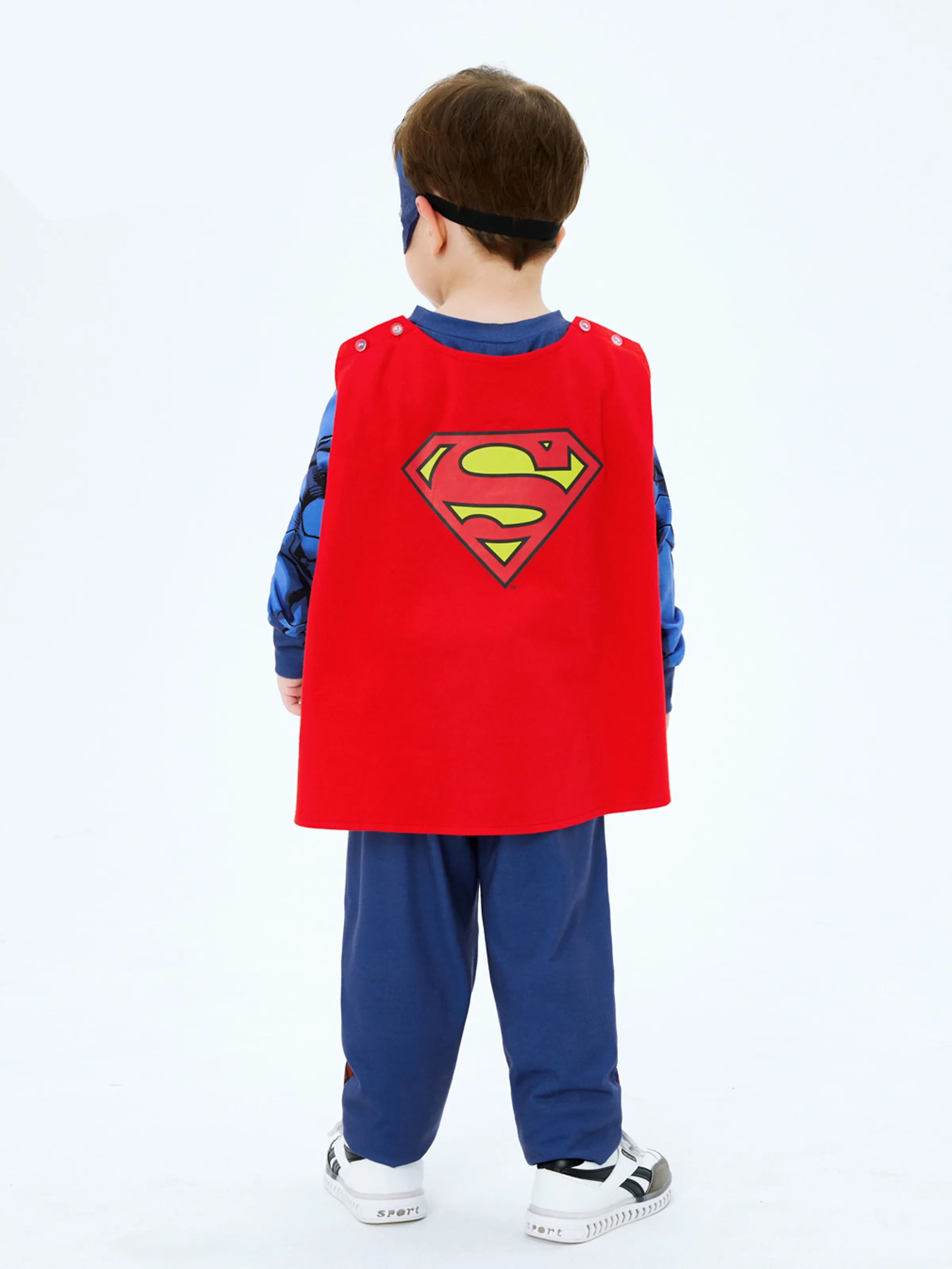 Justice League Toddler Boy Superman/Batman 3pcs Cosplay Costume with Removable Cloak Set Blue - Image 3