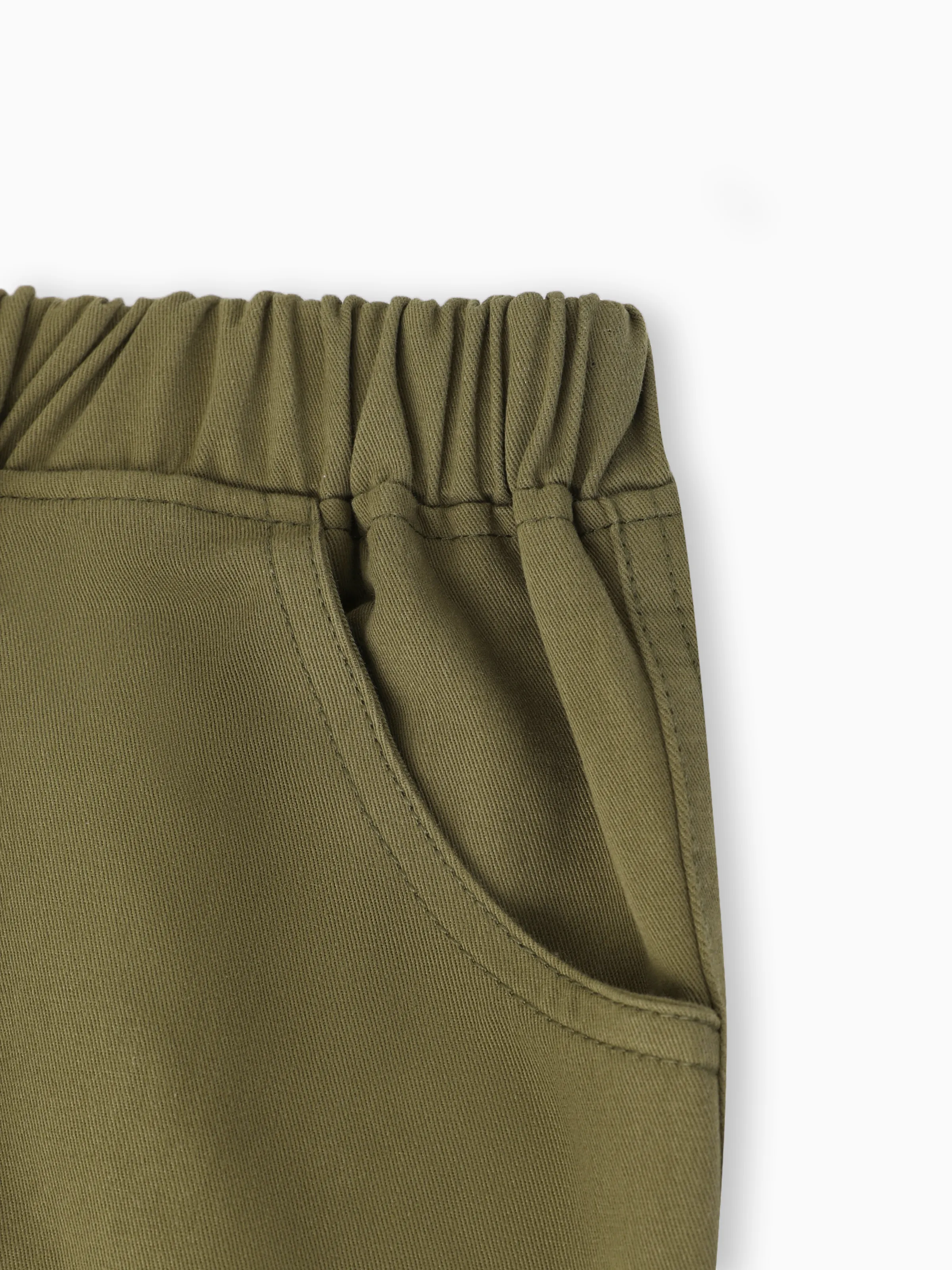 Kid Boy Casual Pocket Design Cotton Cargo Pants Army green - Image 2
