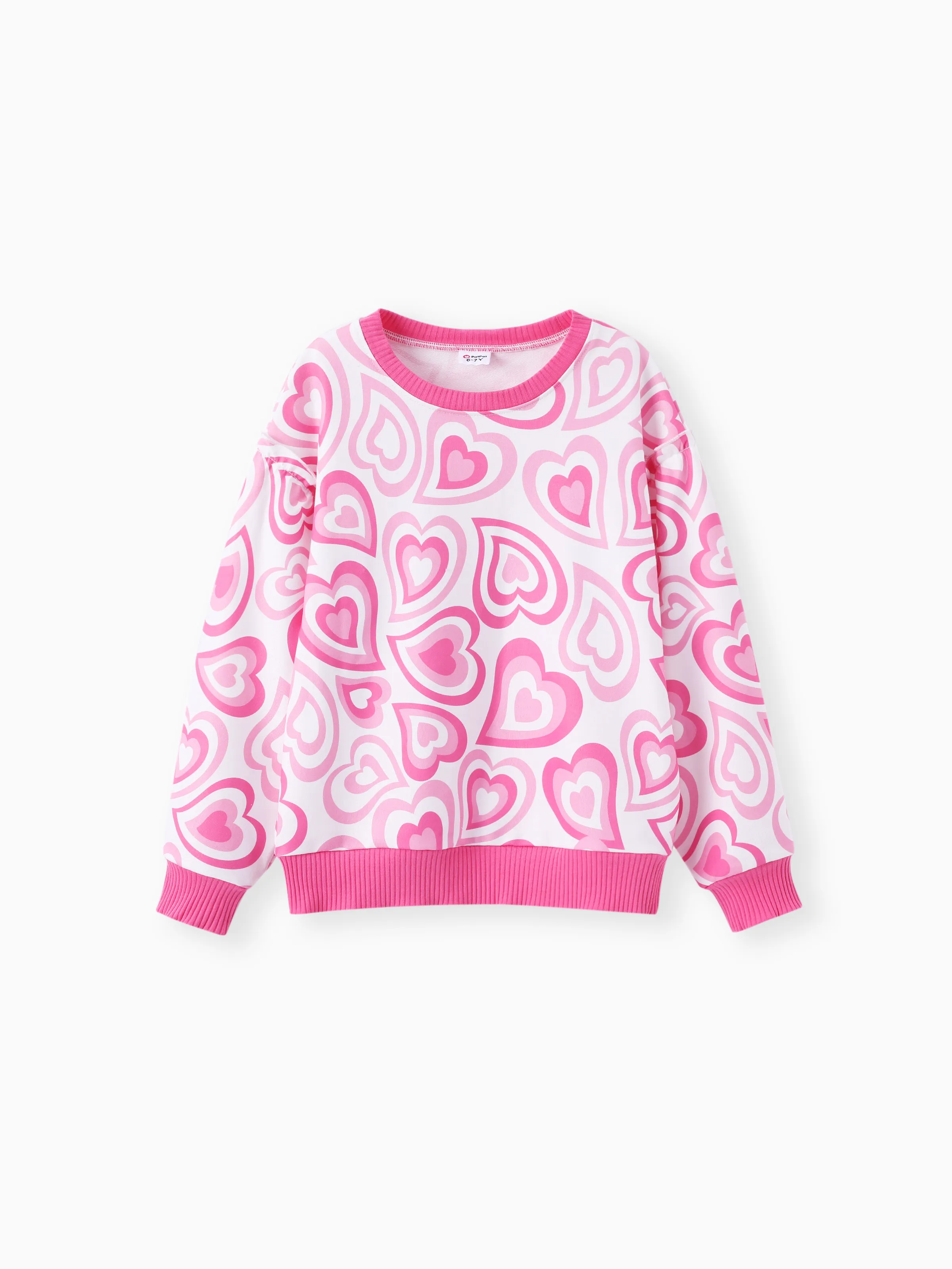 Kid Girl 2pcs Heart Print Sweatshirt and Flared Leggings Set Rose pink - Image 3