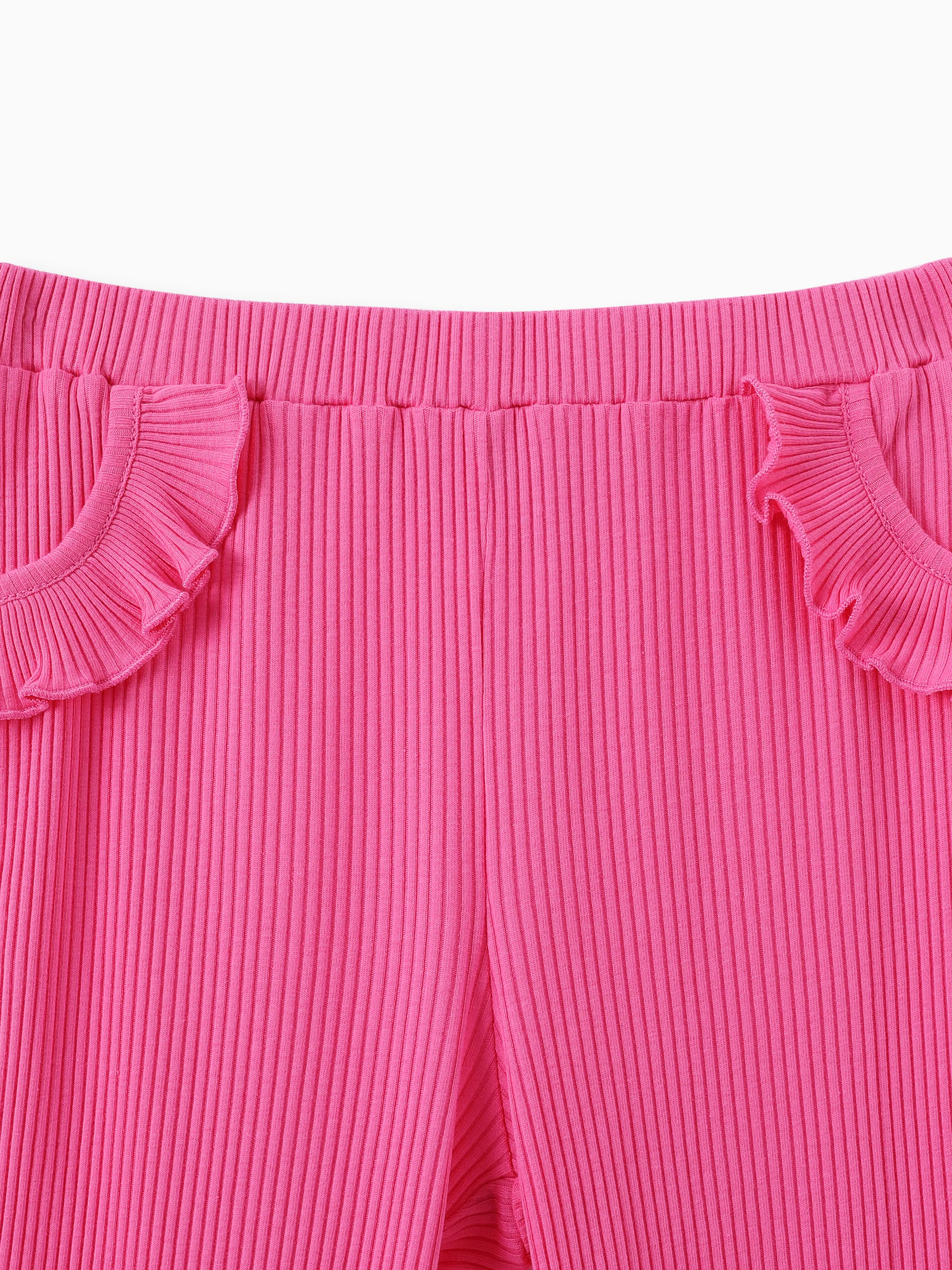 Kid Girl 2pcs Heart Print Sweatshirt and Flared Leggings Set Rose pink - Image 7