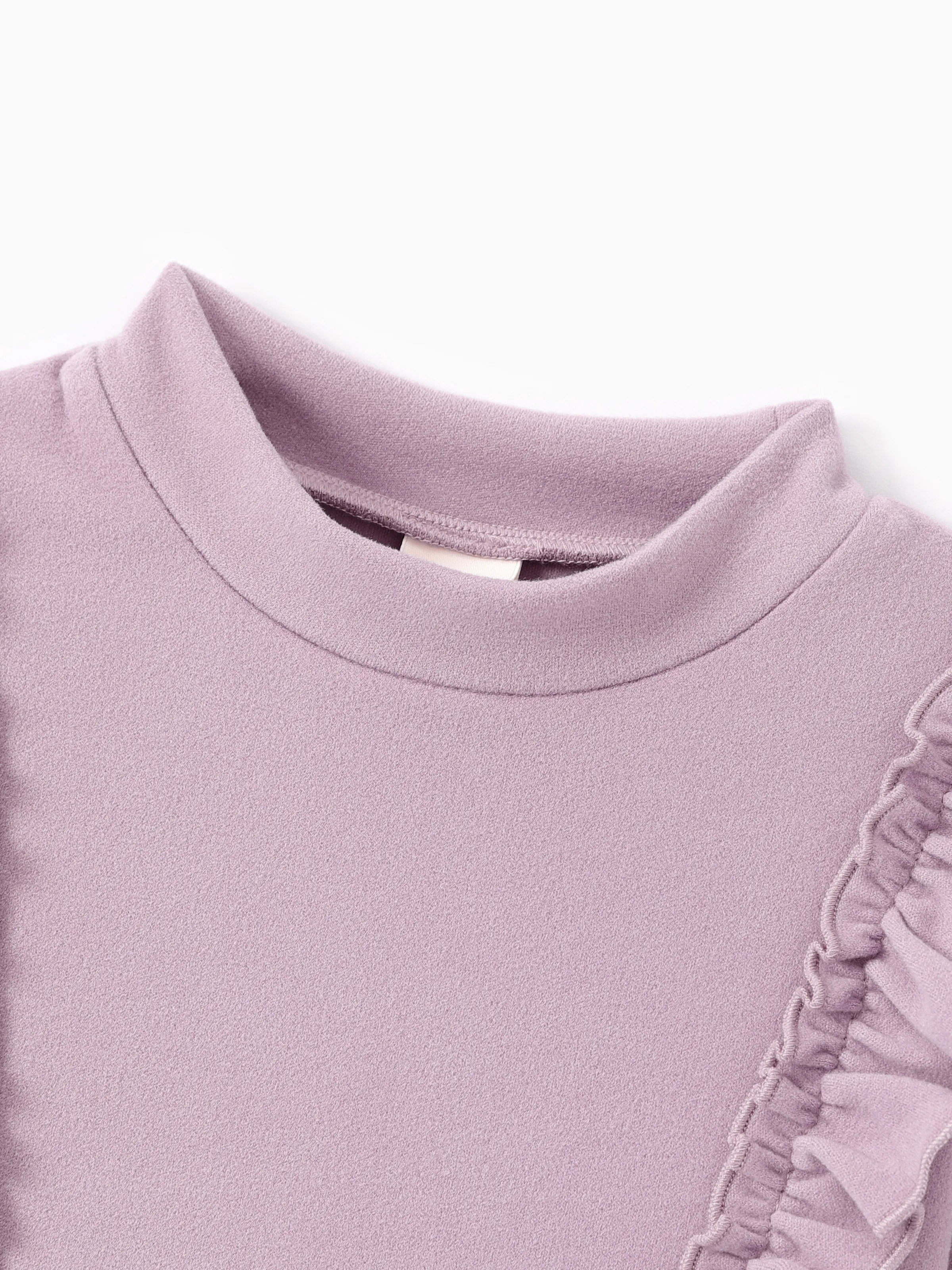 Kid Girl 2pcs Ruffled Turtleneck Tee and Flared Pants Set Purple - Image 4