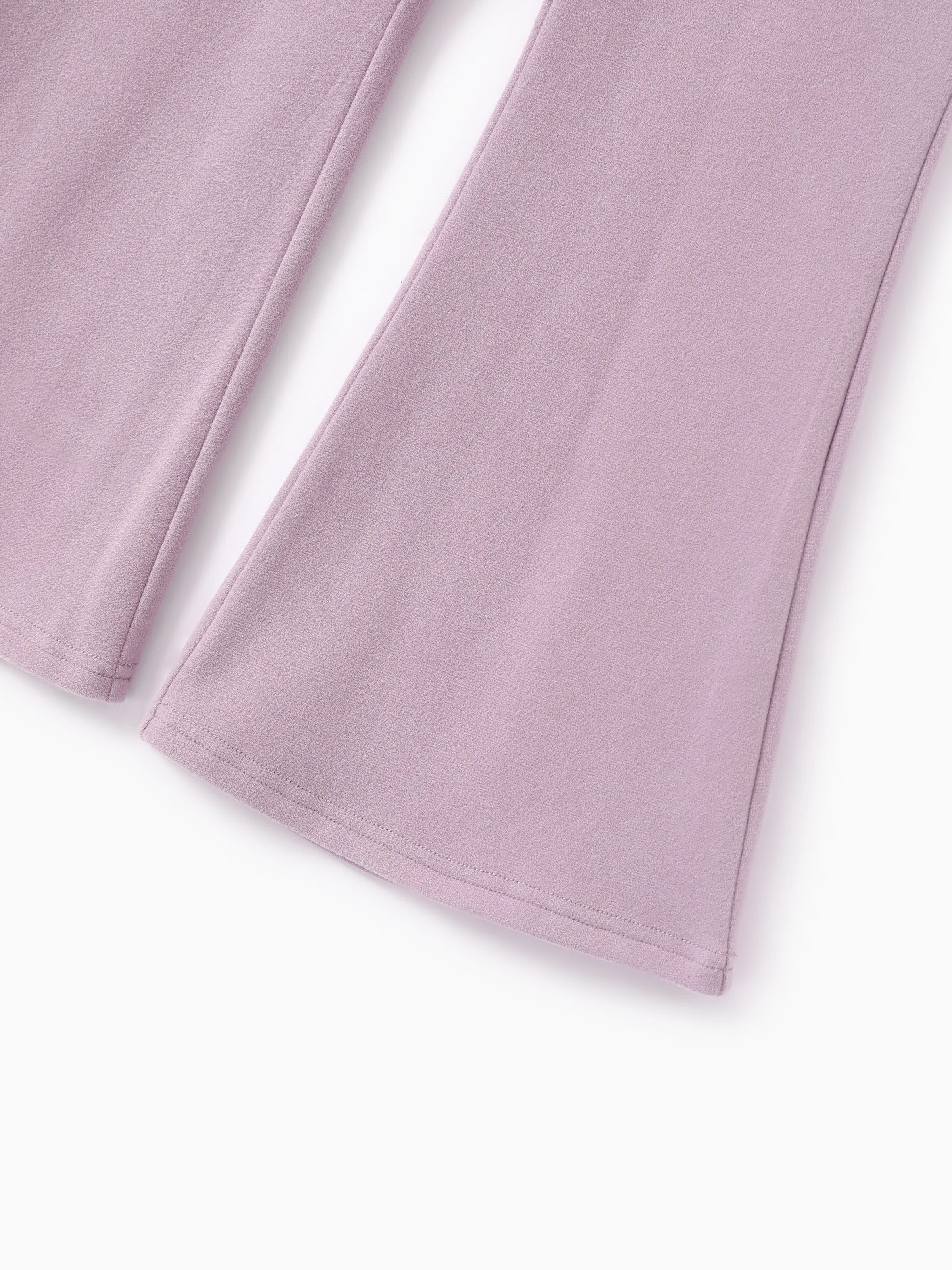 Kid Girl 2pcs Ruffled Turtleneck Tee and Flared Pants Set Purple - Image 8