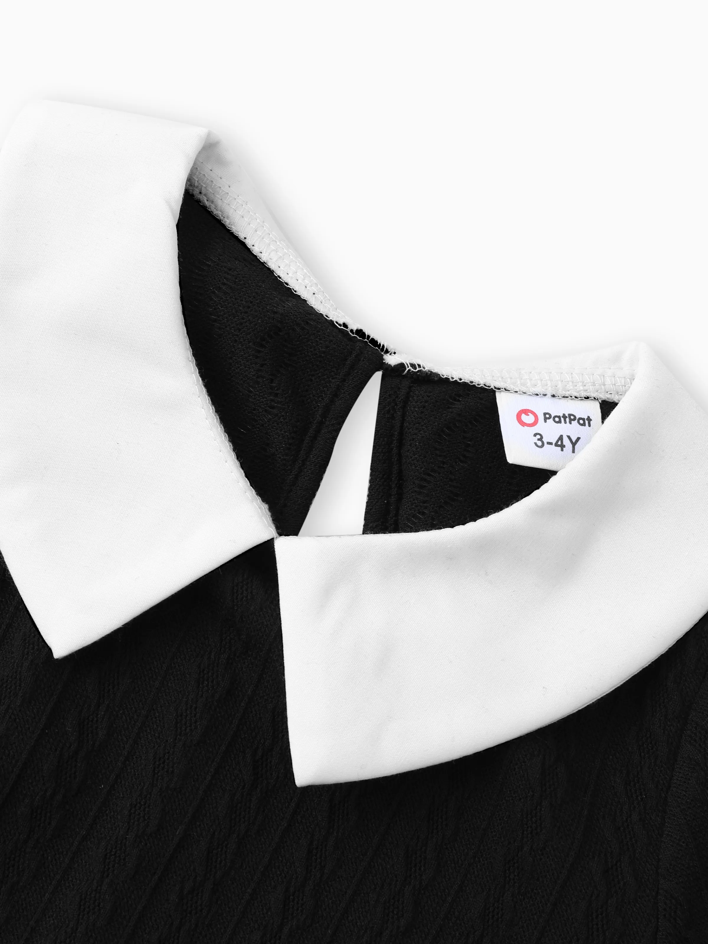 Kid Girl Avant-garde Solid Color Lapel Design Long Sleeve Dress Black - Image 2