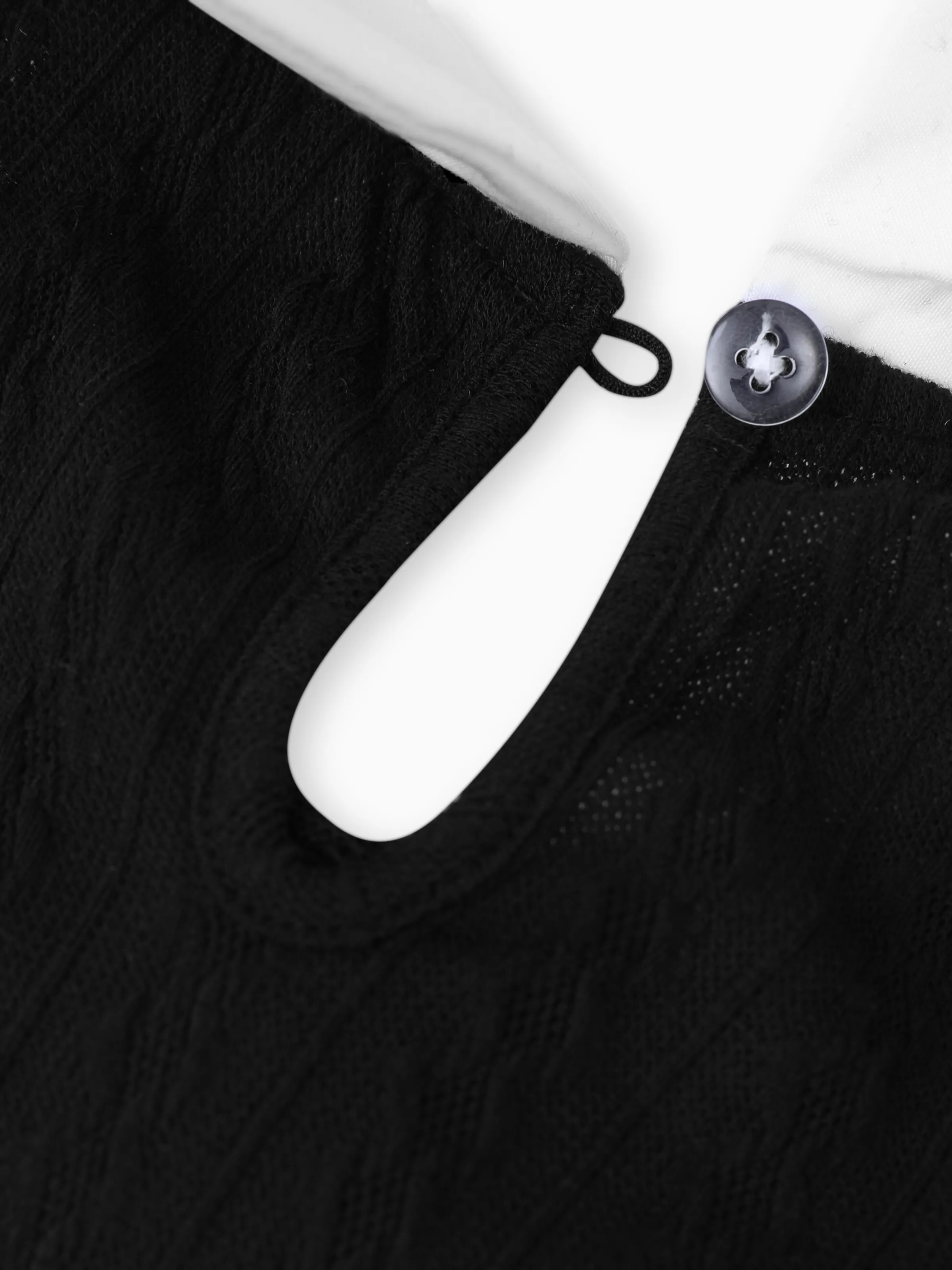 Kid Girl Avant-garde Solid Color Lapel Design Long Sleeve Dress Black - Image 4