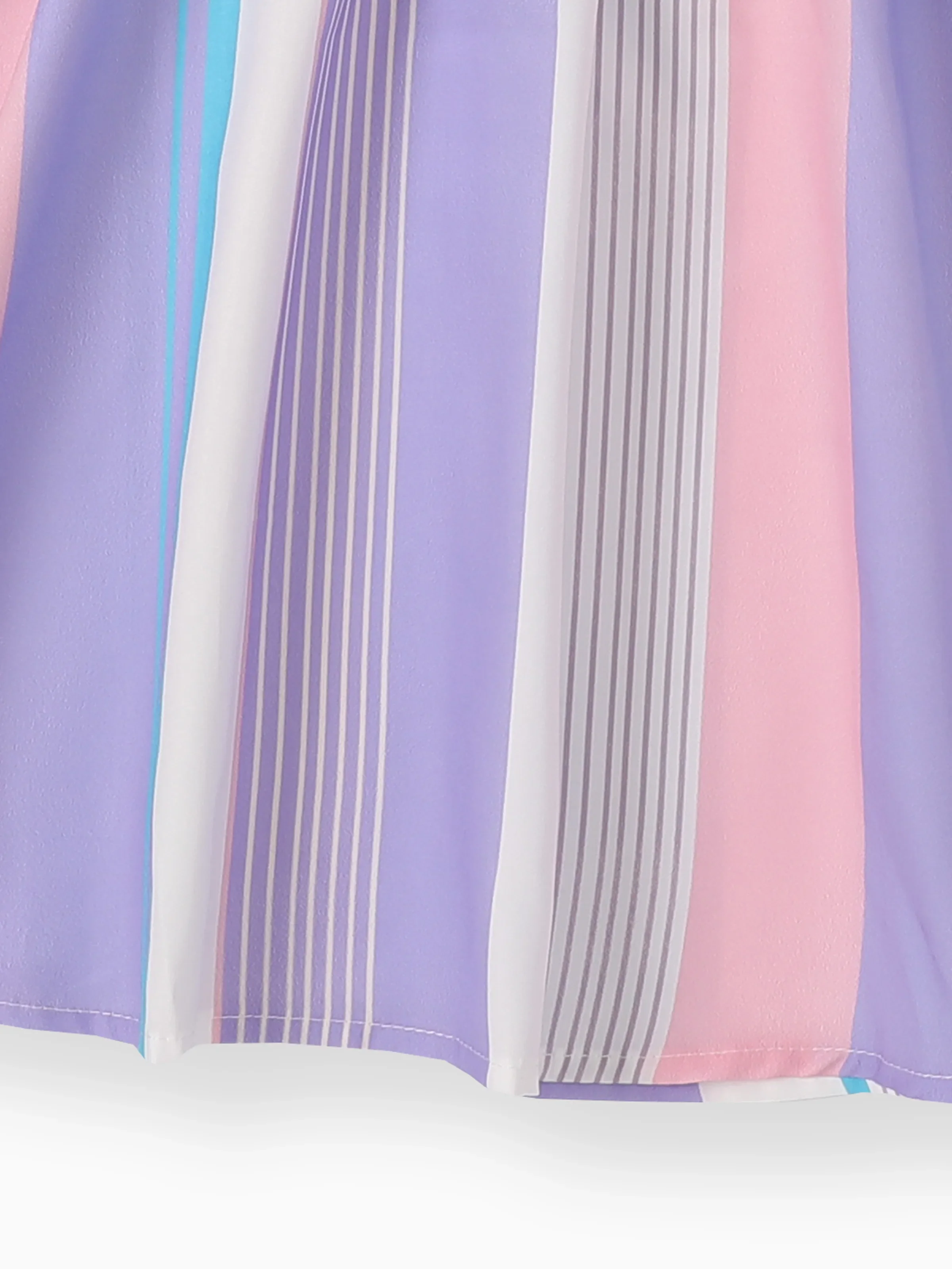Kid Girl Colorful Striped Belted Ribbed Ruffle Slip Dress Purple - Image 4