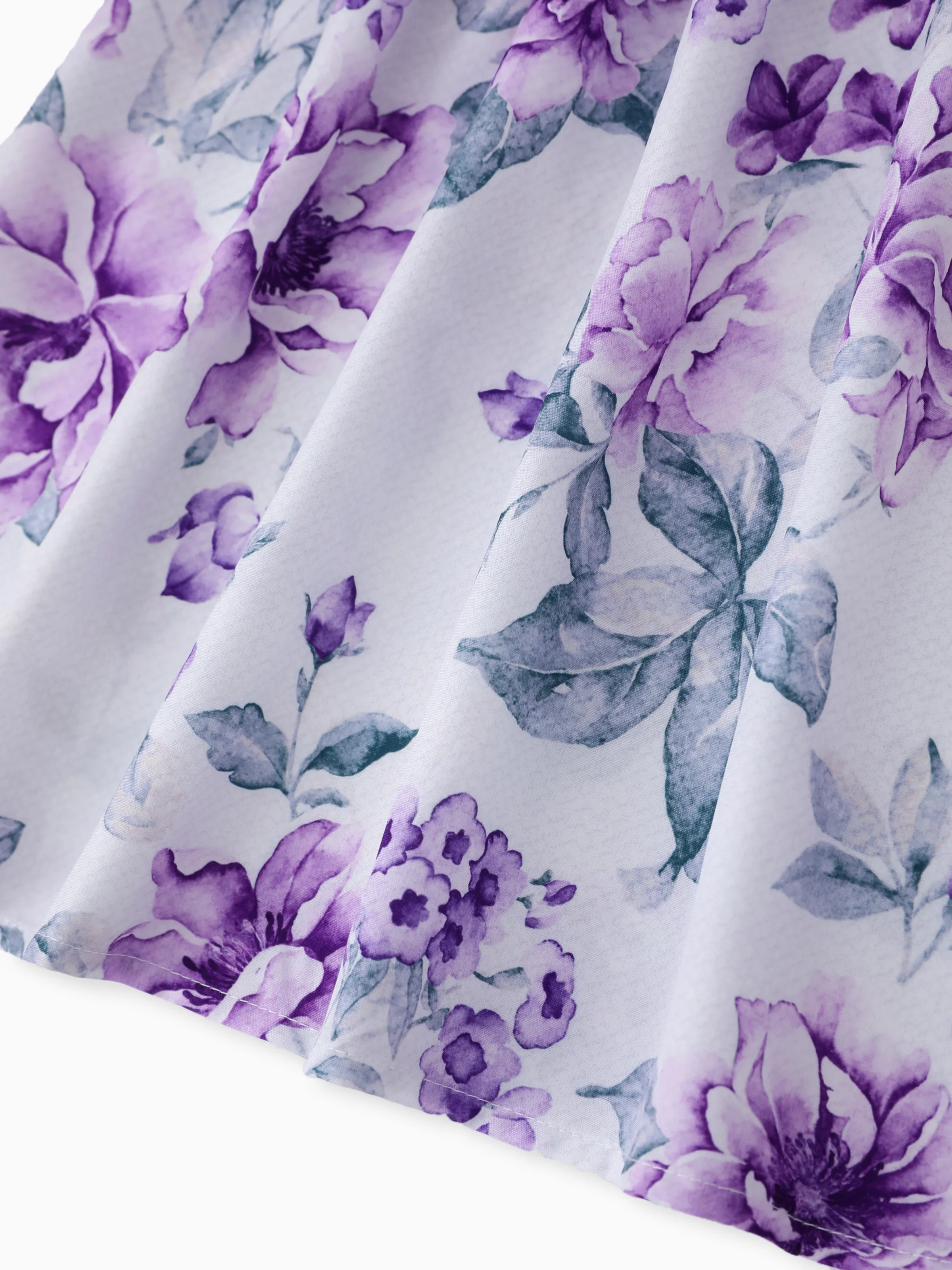 Kid Girl Floral Print Mesh Design Sleeveless Dress Purple - Image 7
