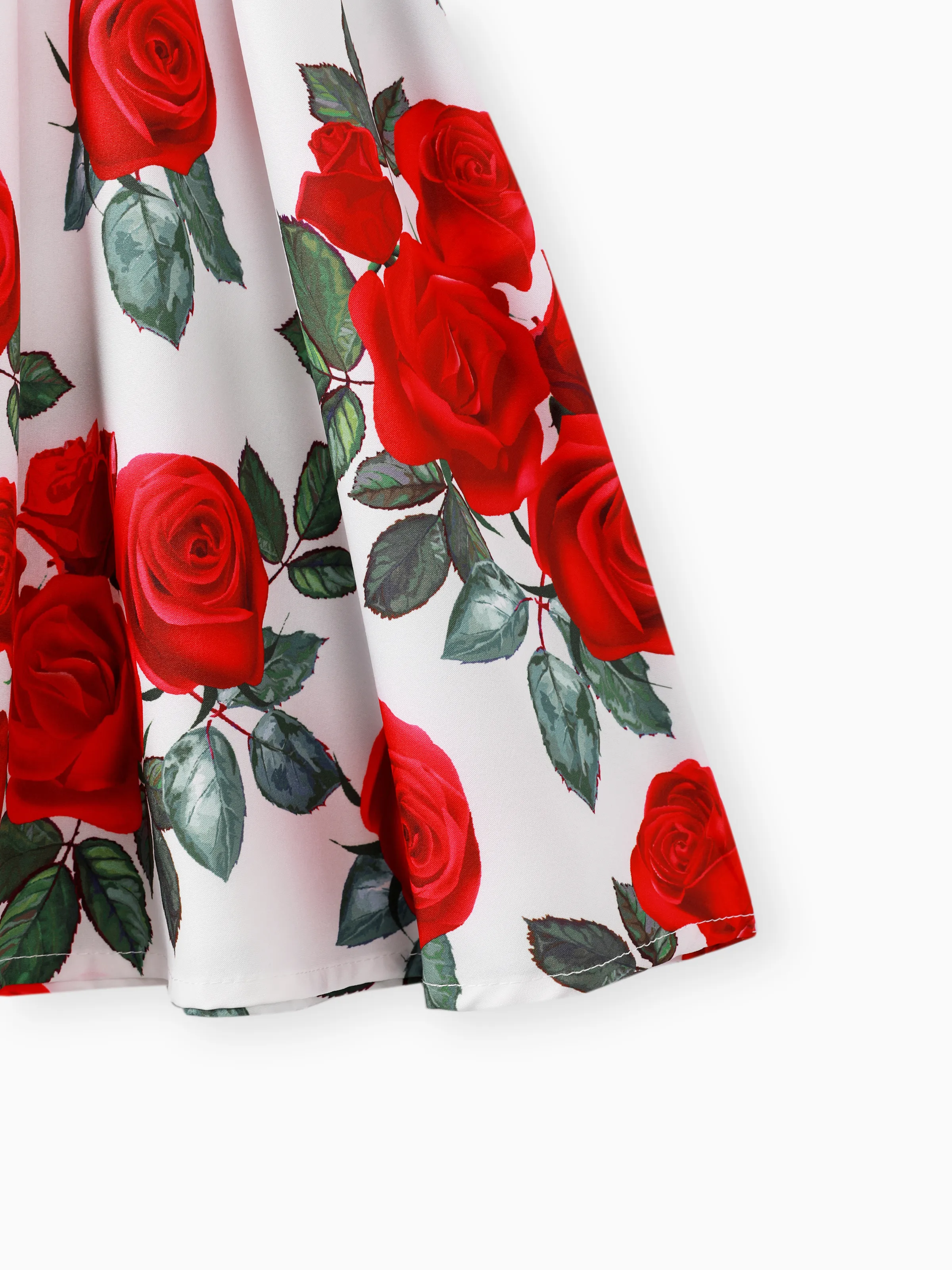 Kid Girl Floral Print Splice Belted Flutter-sleeve Dress Red - Image 6