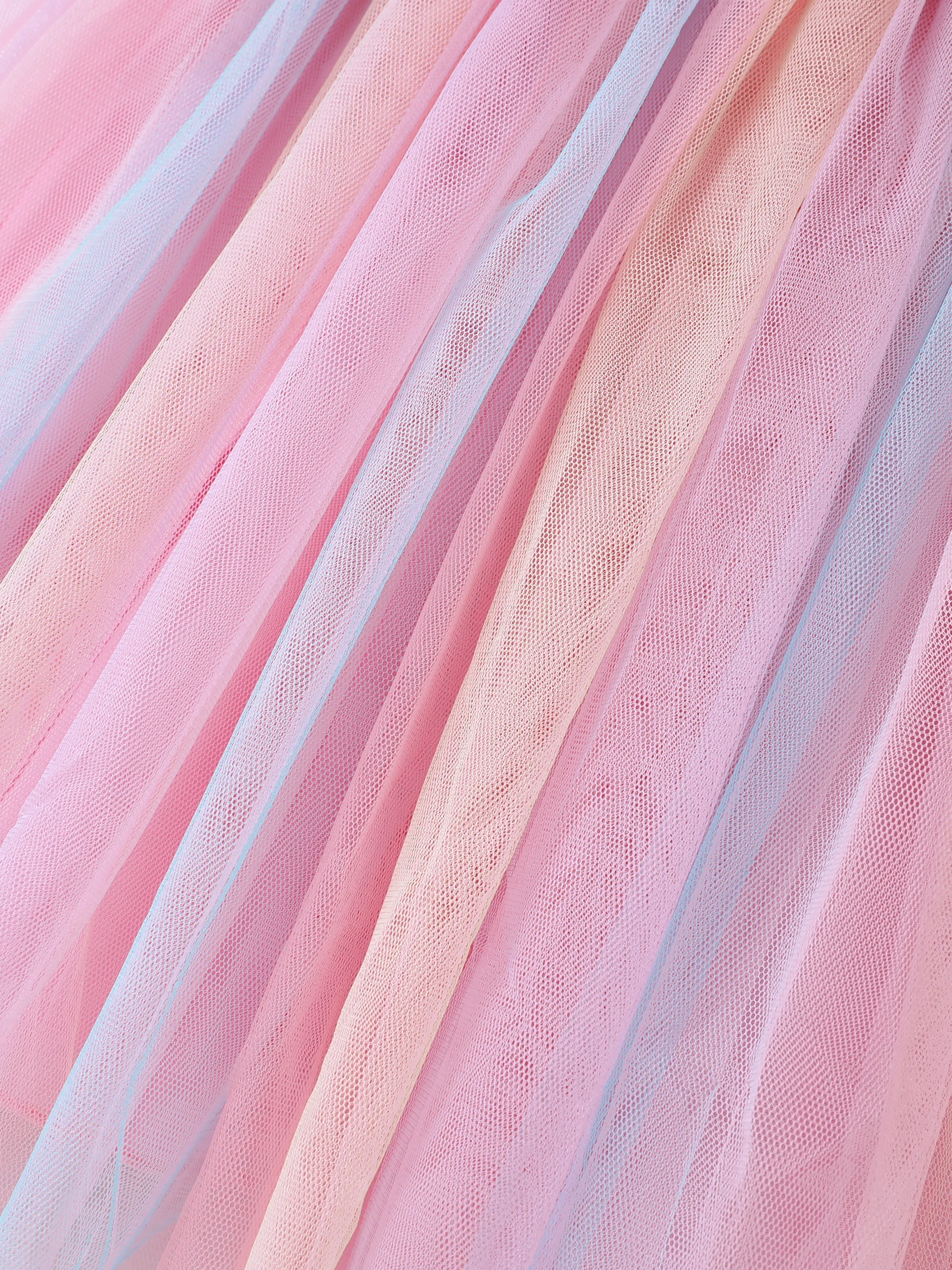 Kid Girl Princess Flutter-sleeve Heart Rainbow Mesh Fairy Dress Pink - Image 6