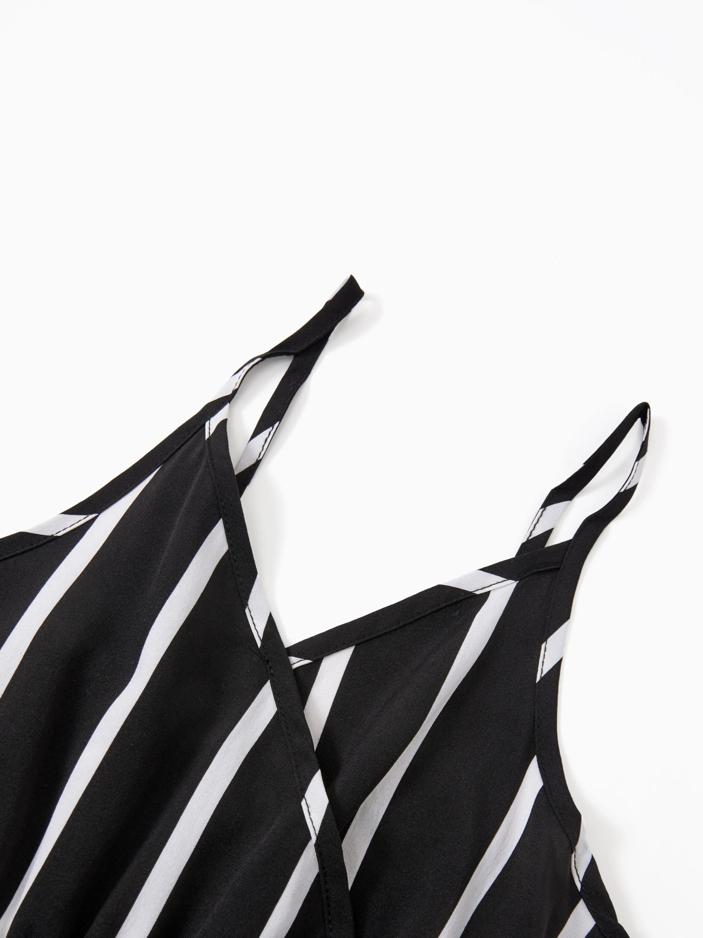 Kid Girl Stripe Surplice Neck Belted Cami Jumpsuits Black - Image 3