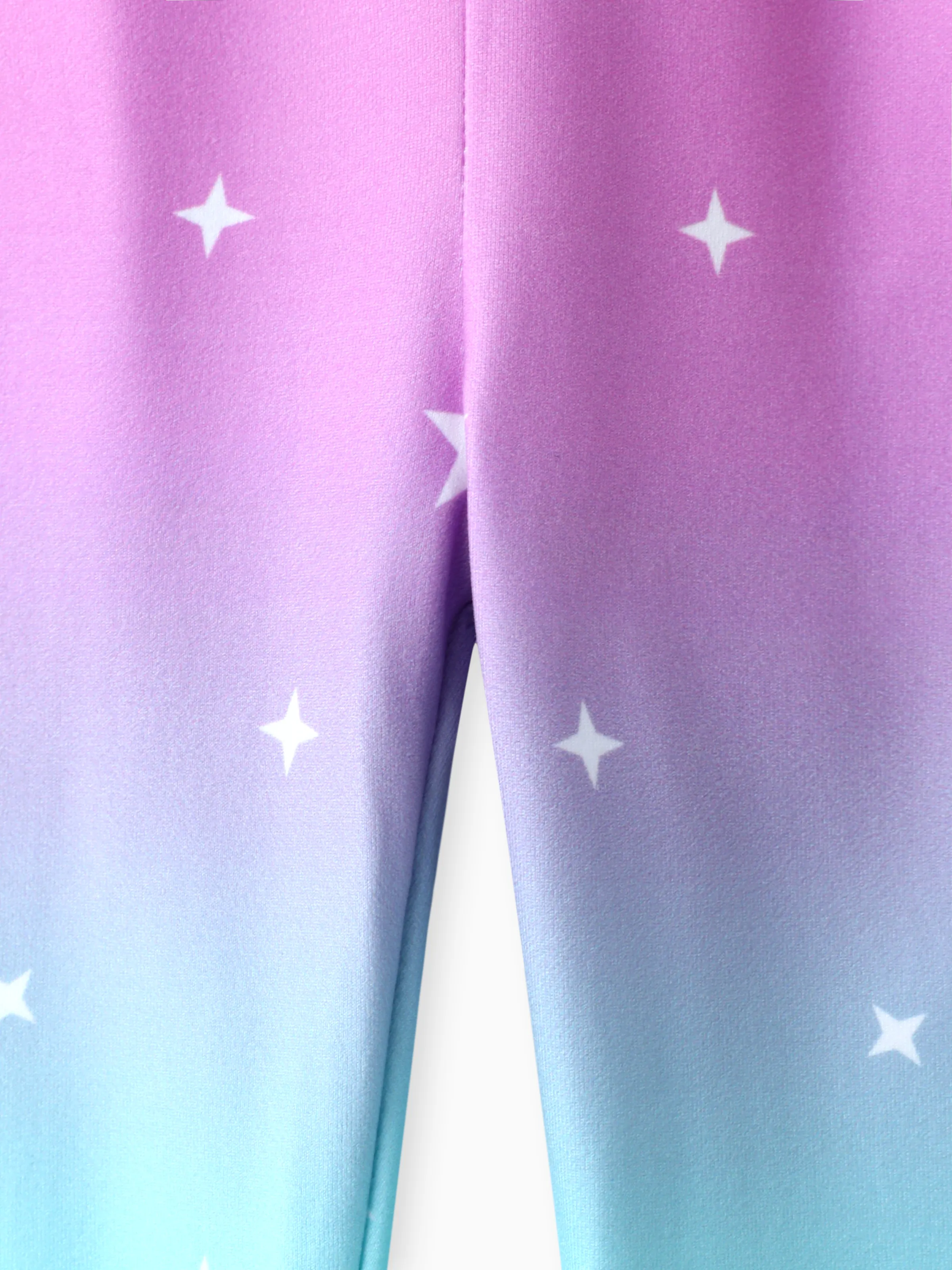 Kid Girl Unicorn Print Colorblock Elasticized Leggings Green - Image 3