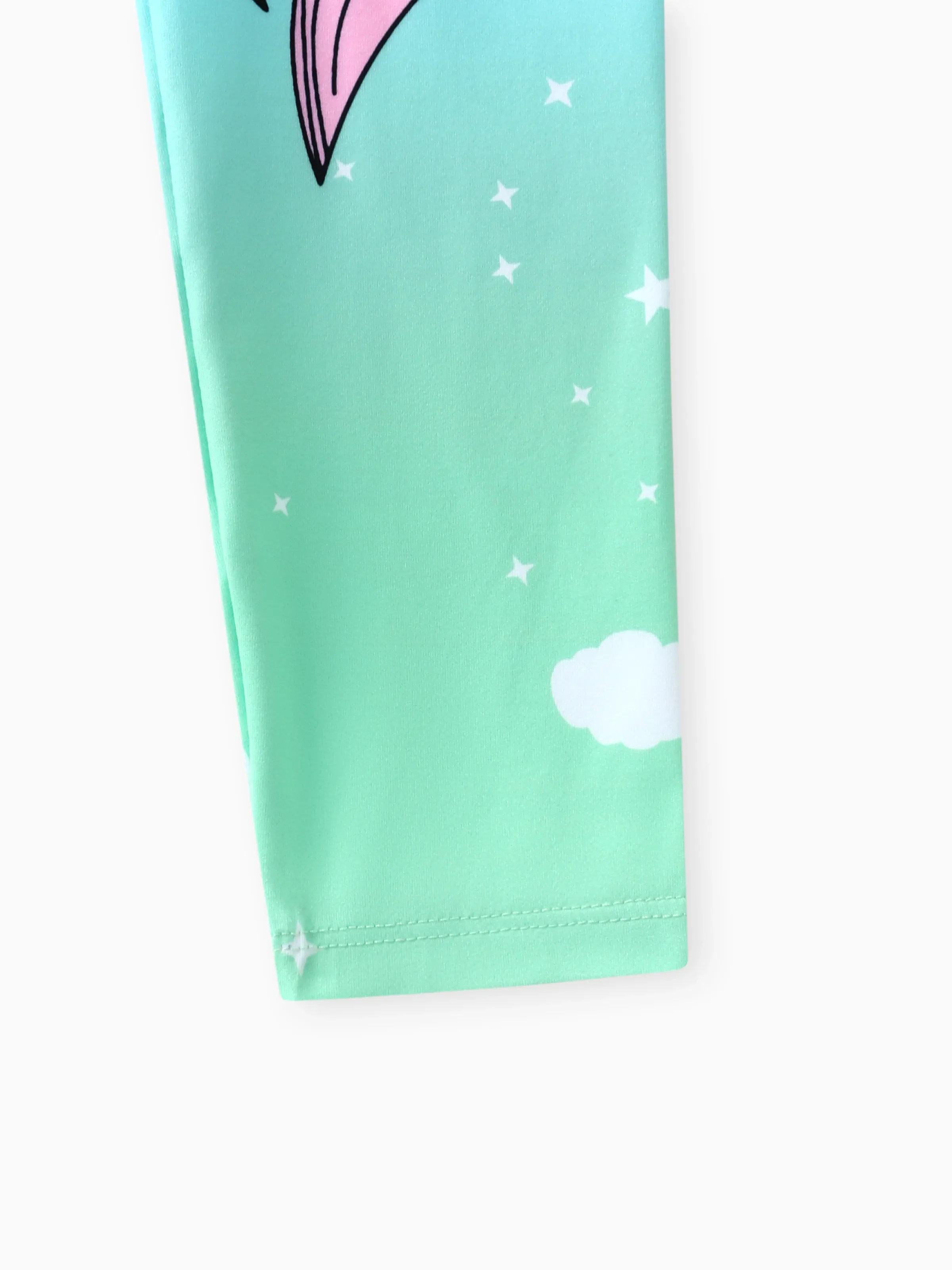 Kid Girl Unicorn Print Colorblock Elasticized Leggings Green - Image 4
