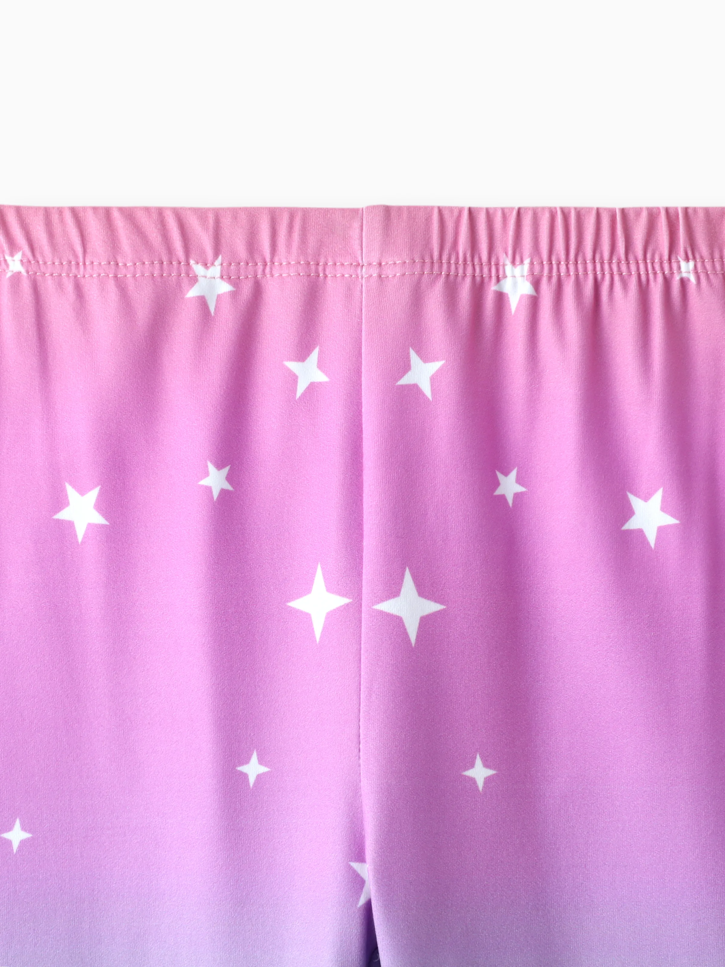 Kid Girl Unicorn Print Colorblock Elasticized Leggings Green - Image 5