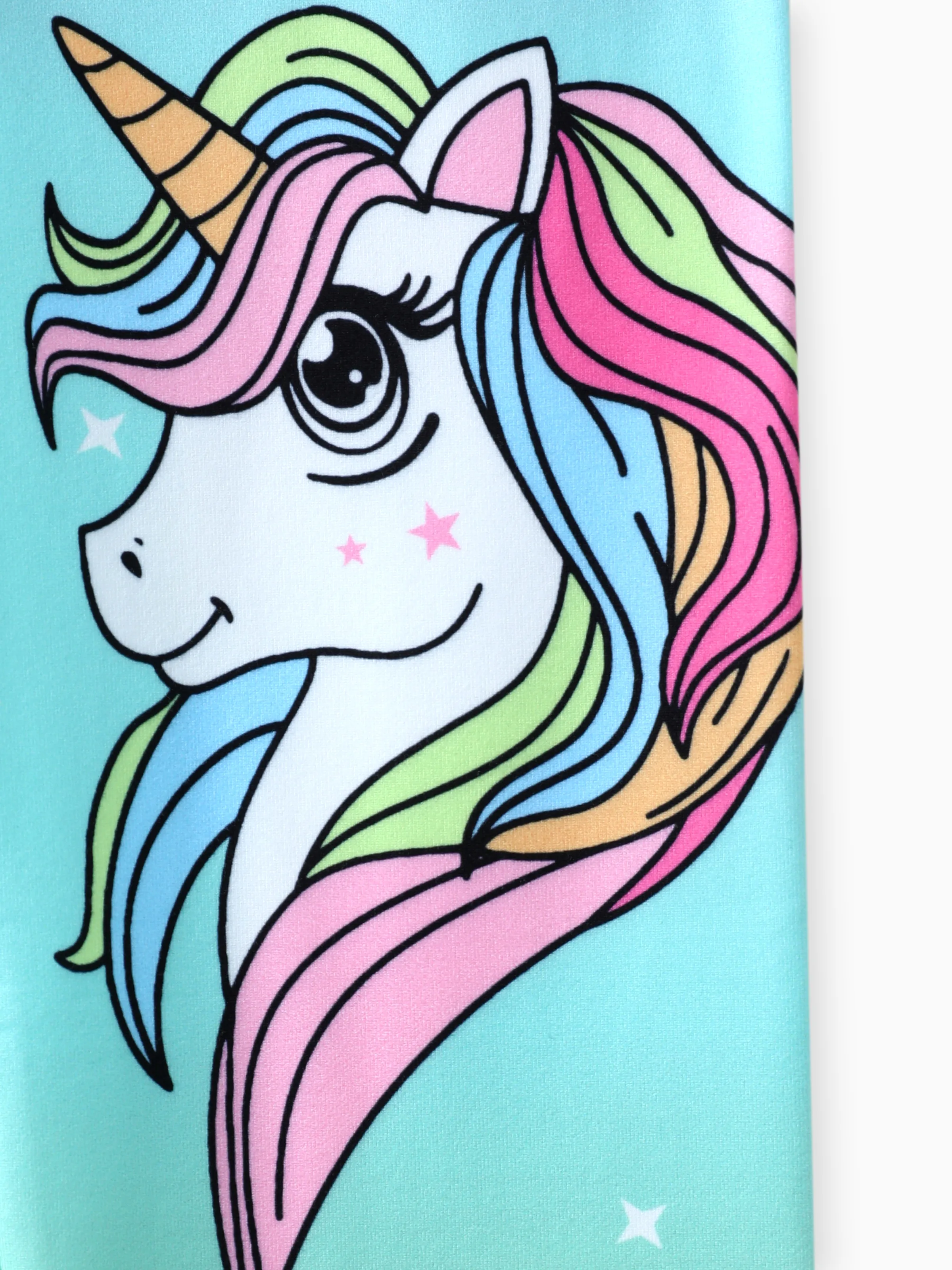 Kid Girl Unicorn Print Colorblock Elasticized Leggings Green - Image 6