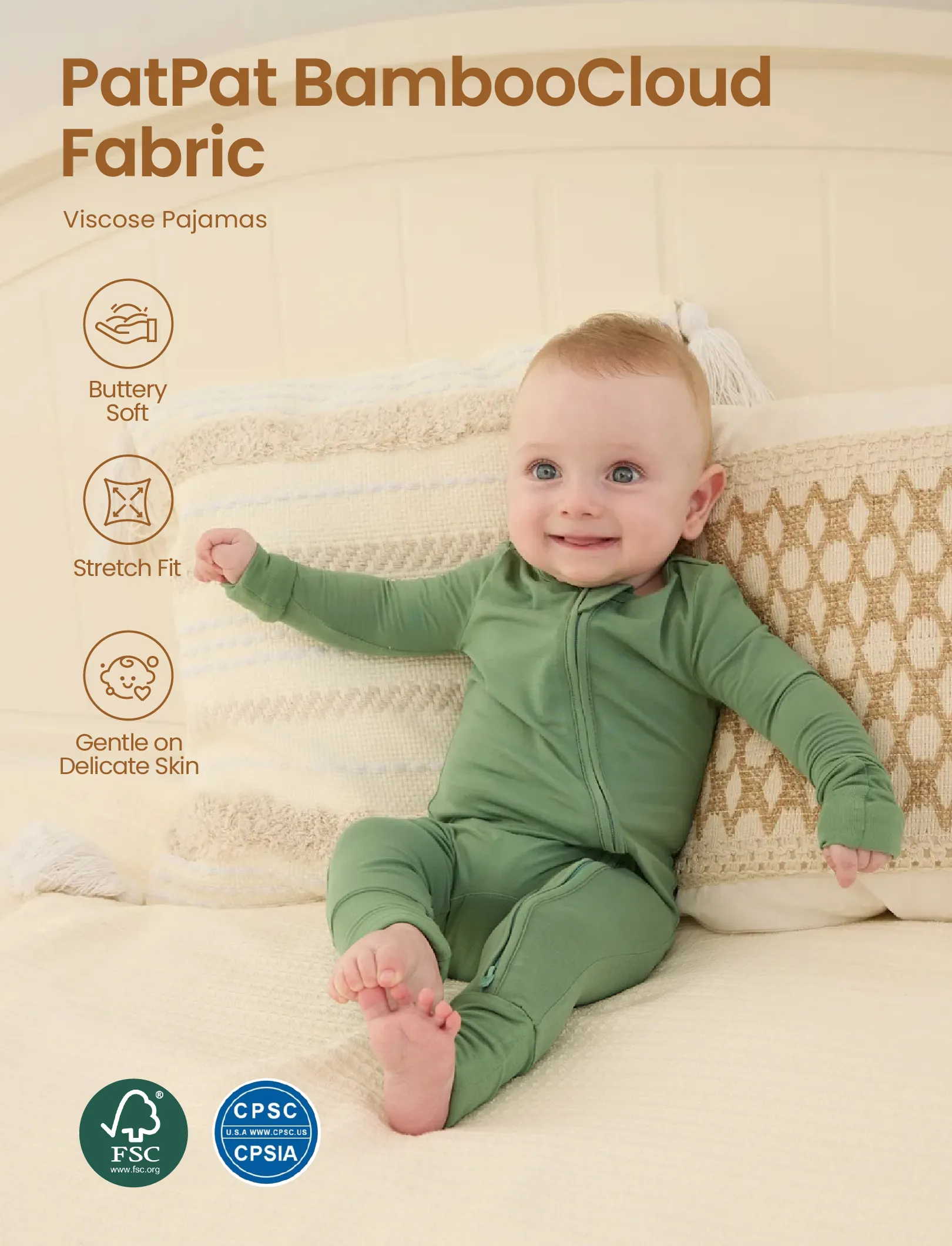 Kids Baby / Girl Bamboo Pajamas With Childlike Print (Snug-Fitting) Dark Green - Image 3