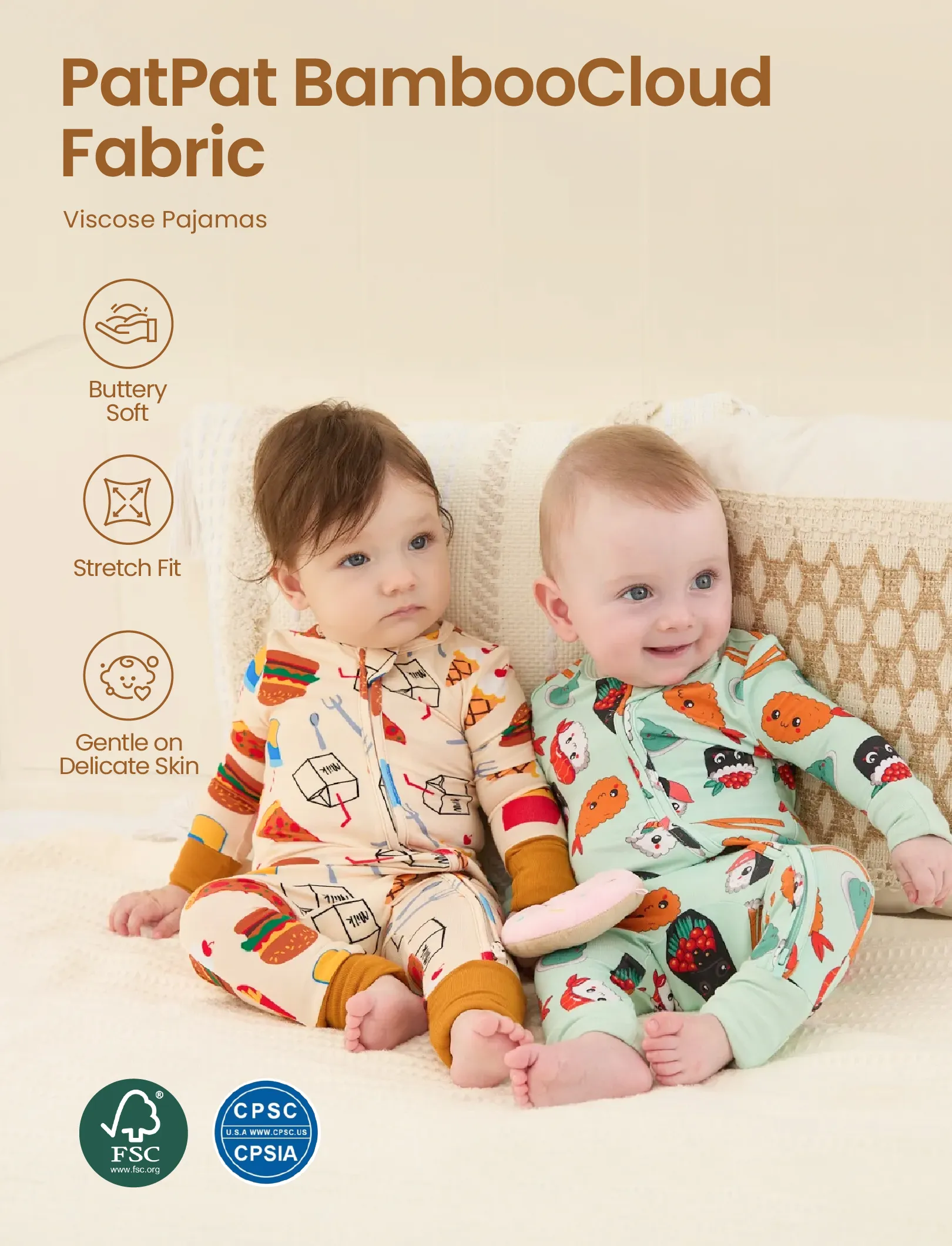 Kids Baby / Girl Bamboo Pajamas With Childlike Print (Snug-Fitting) Light Green - Image 3