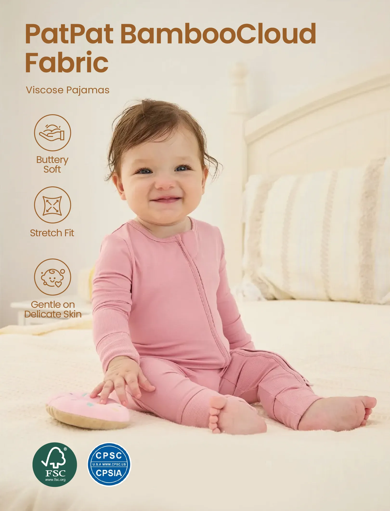 Kids Baby / Girl Bamboo Pajamas With Childlike Print (Snug-Fitting) Pink - Image 3