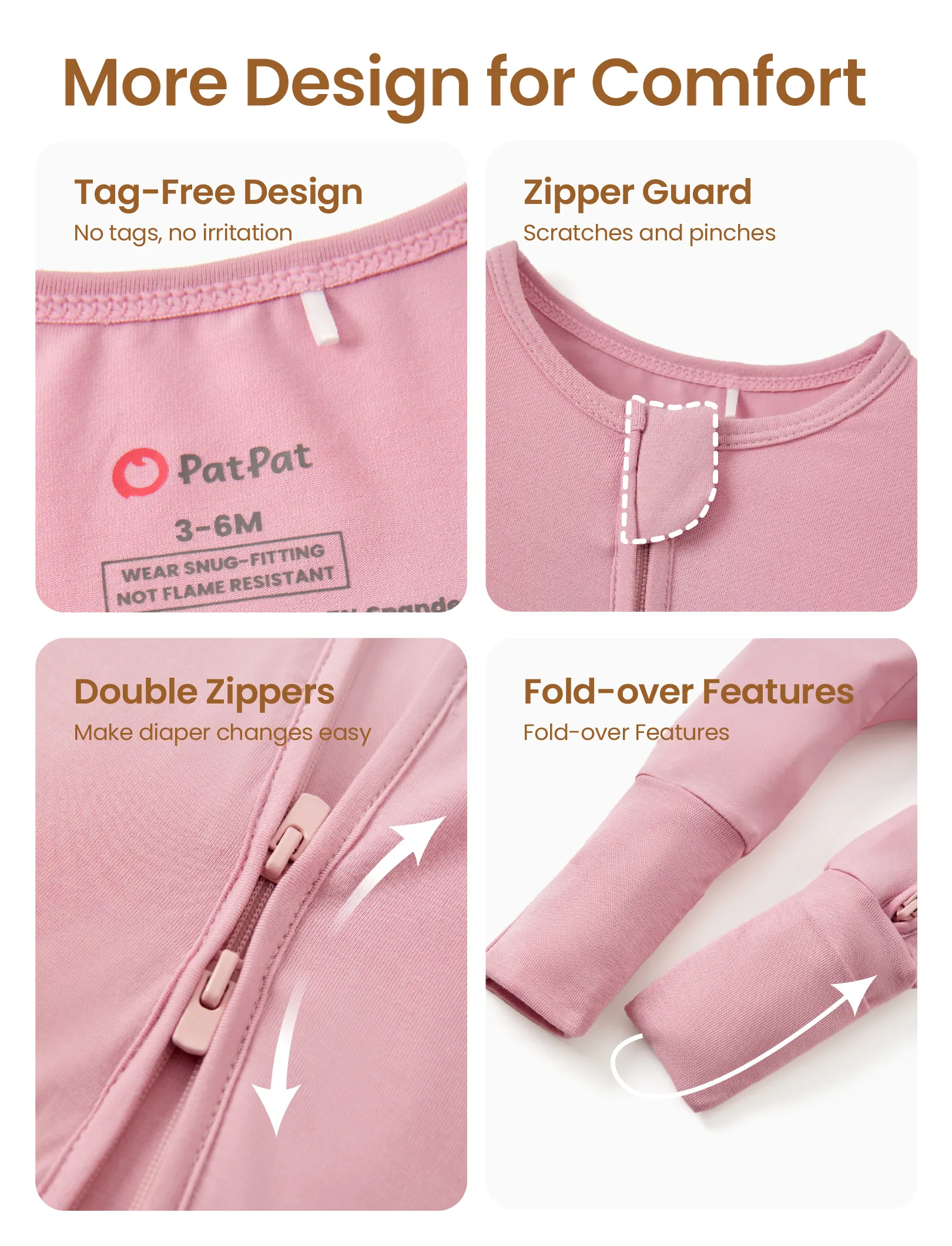 Kids Baby / Girl Bamboo Pajamas With Childlike Print (Snug-Fitting) Pink - Image 7
