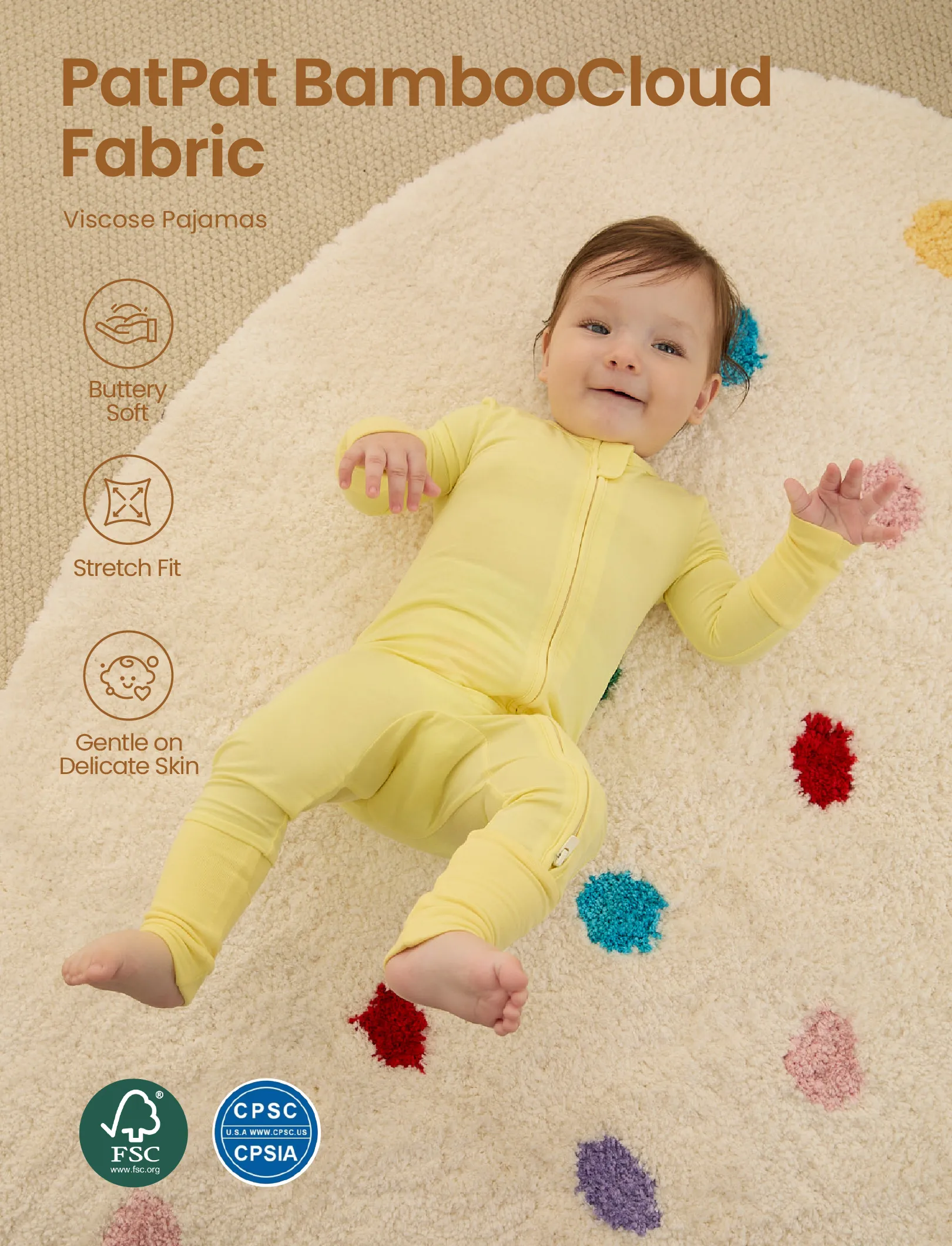 Kids Baby / Girl Bamboo Pajamas With Childlike Print (Snug-Fitting) Yellow - Image 3