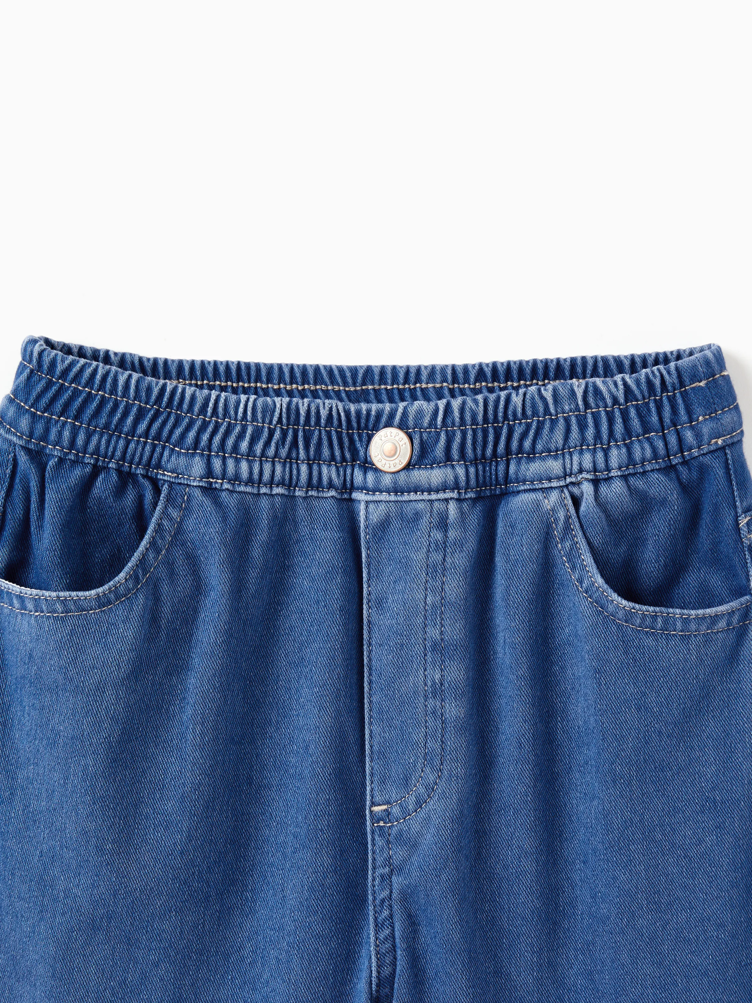 Kids Elastic Waist Denim Pants Soft Stretch Comfortable Everyday Jeans with Pockets Blue - Image 6