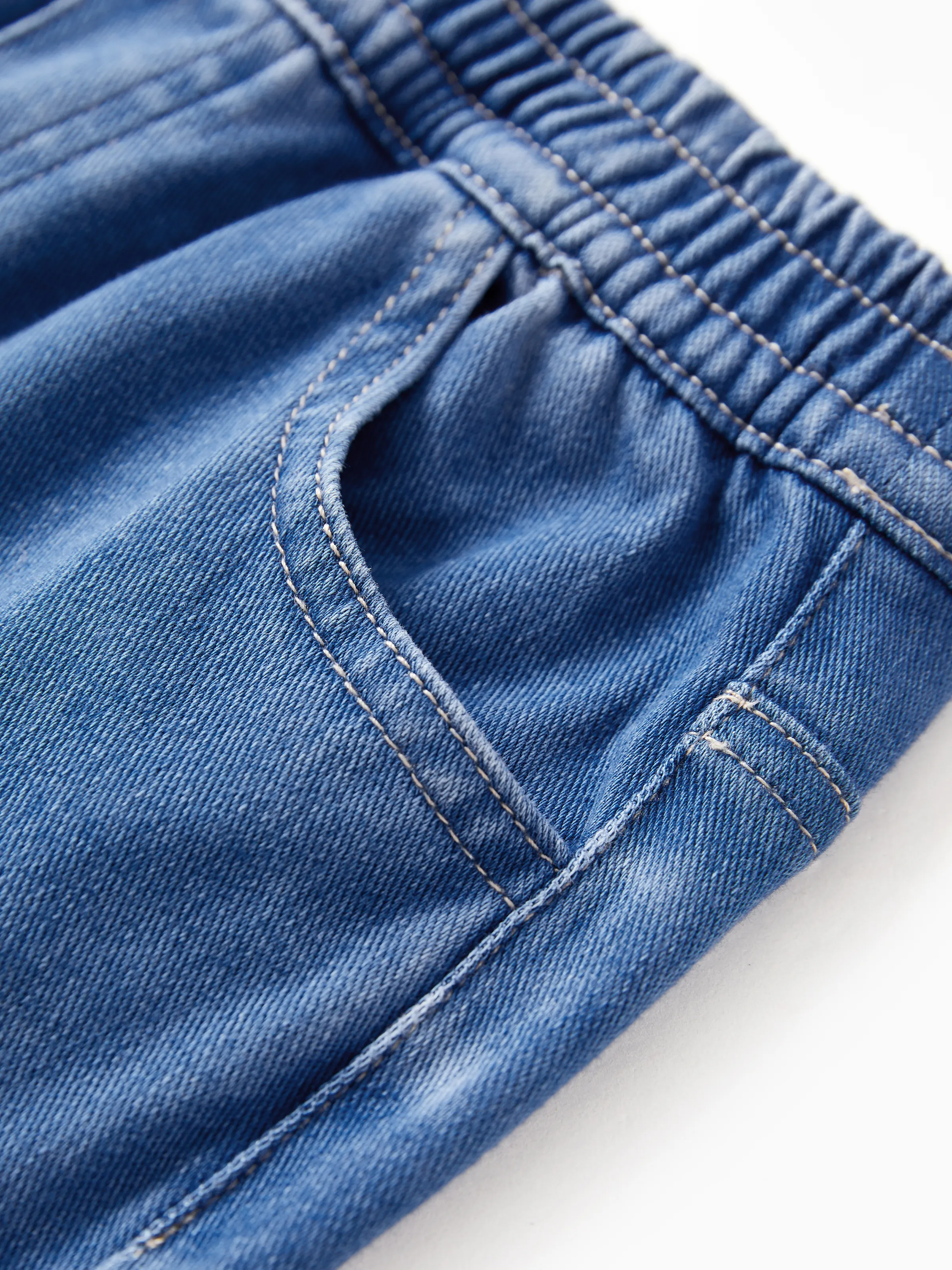Kids Elastic Waist Denim Pants Soft Stretch Comfortable Everyday Jeans with Pockets Blue - Image 8