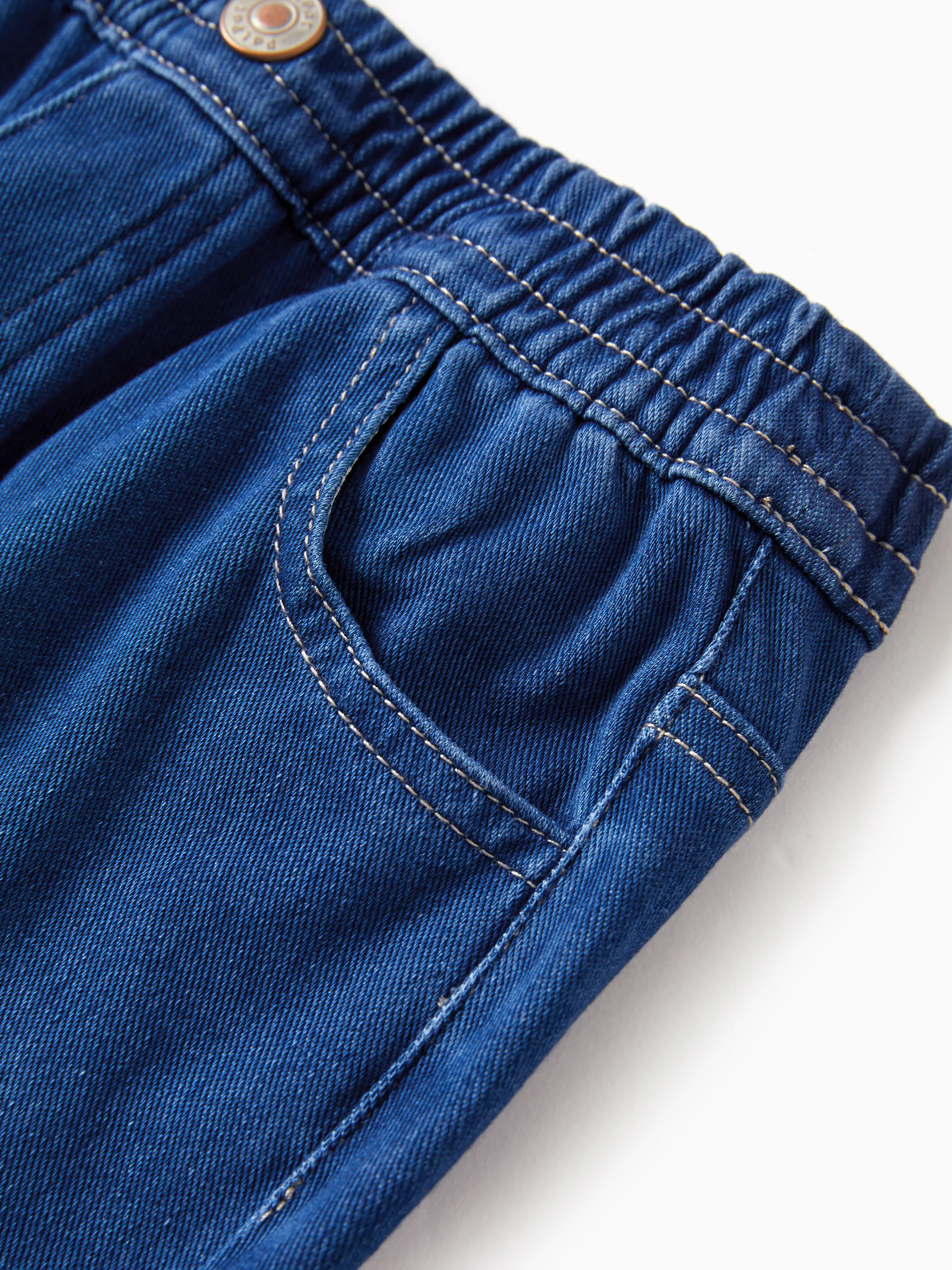 Kids Elastic Waist Denim Pants Soft Stretch Comfortable Everyday Jeans with Pockets Deep Blue - Image 12