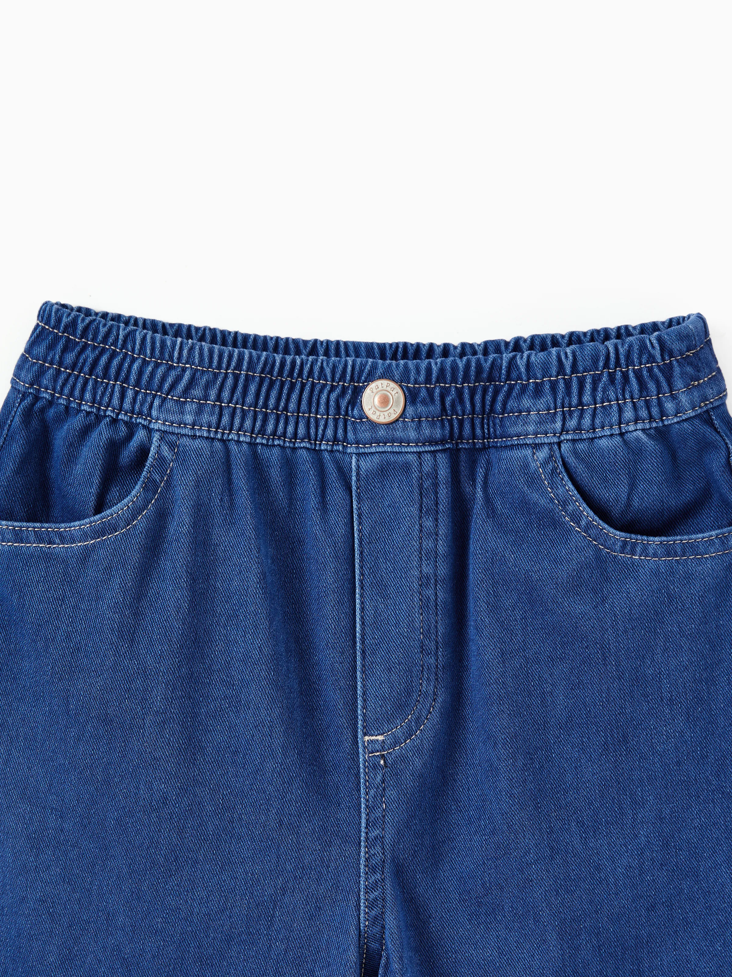 Kids Elastic Waist Denim Pants Soft Stretch Comfortable Everyday Jeans with Pockets Deep Blue - Image 9