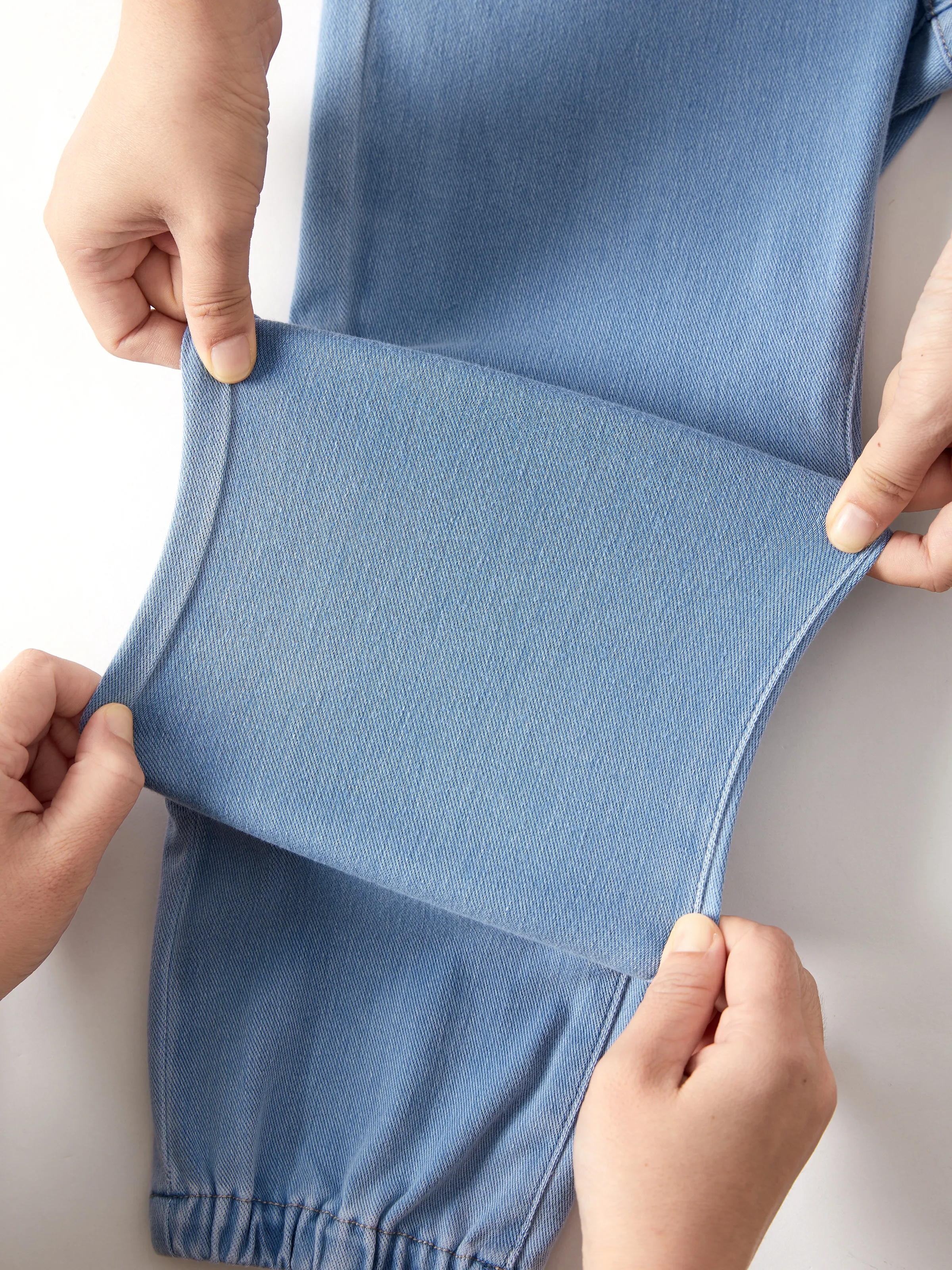 Kids Elastic Waist Denim Pants Soft Stretch Comfortable Everyday Jeans with Pockets Light Blue - Image 11