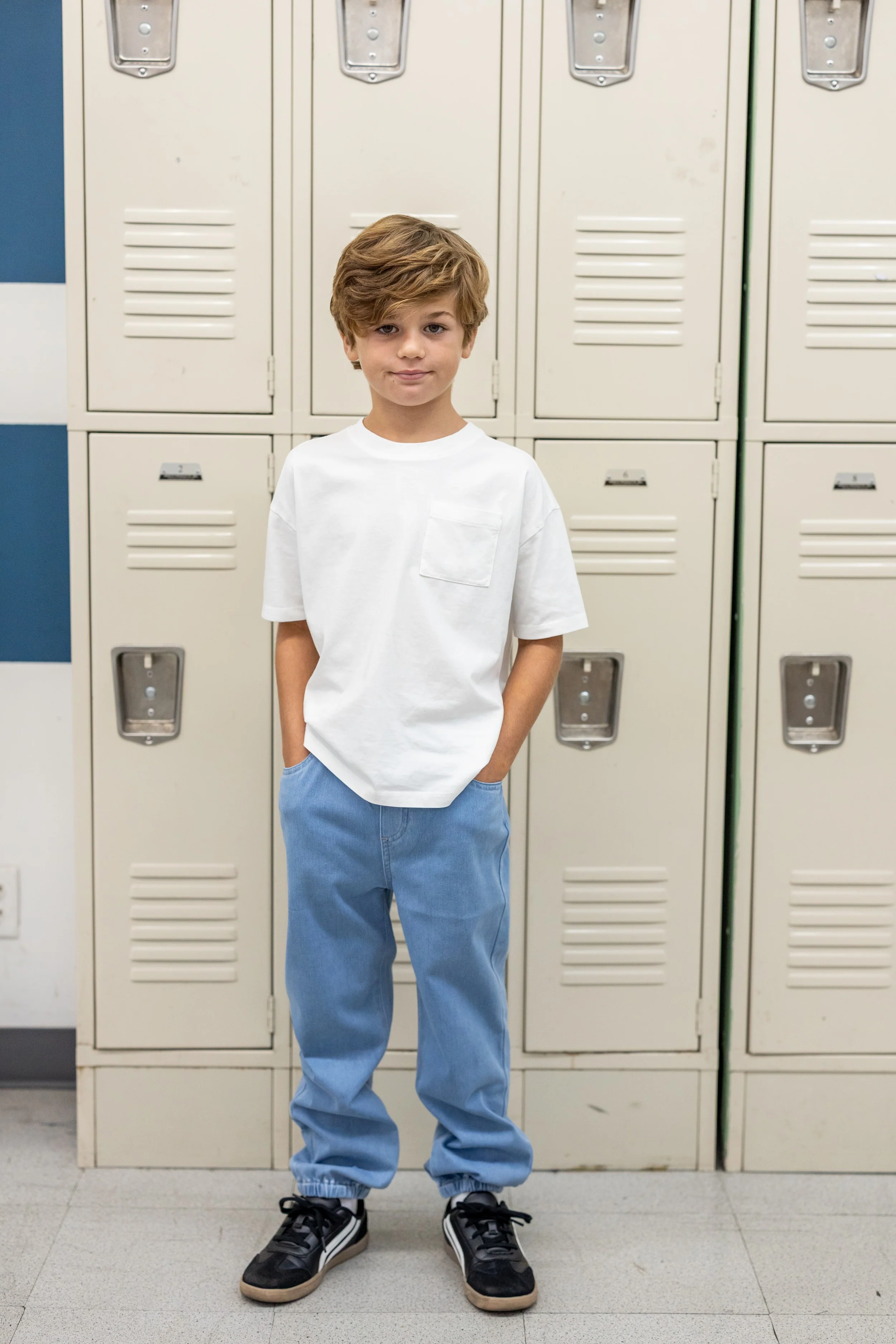 Kids Elastic Waist Denim Pants Soft Stretch Comfortable Everyday Jeans with Pockets Light Blue - Image 2