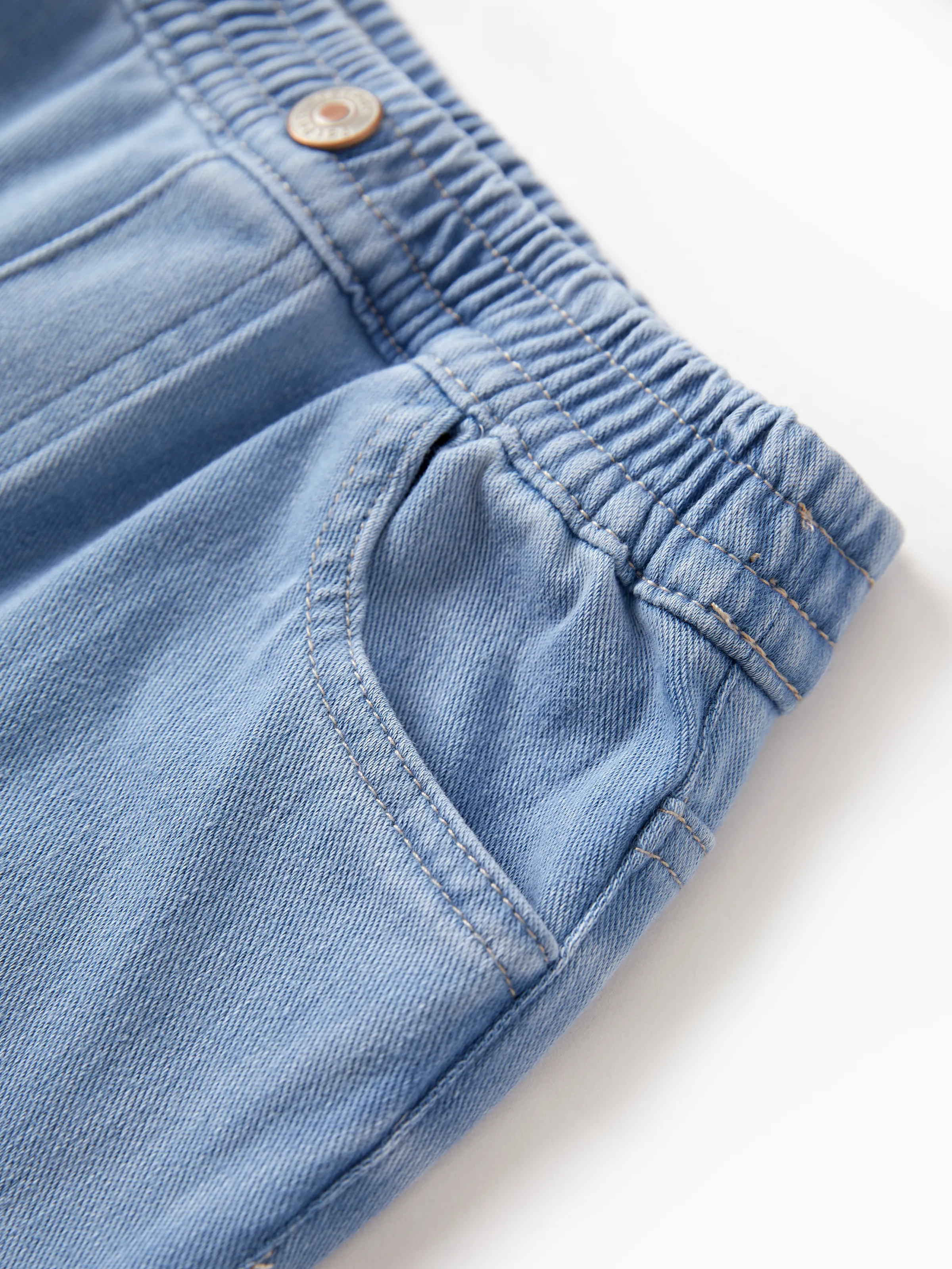 Kids Elastic Waist Denim Pants Soft Stretch Comfortable Everyday Jeans with Pockets Light Blue - Image 9