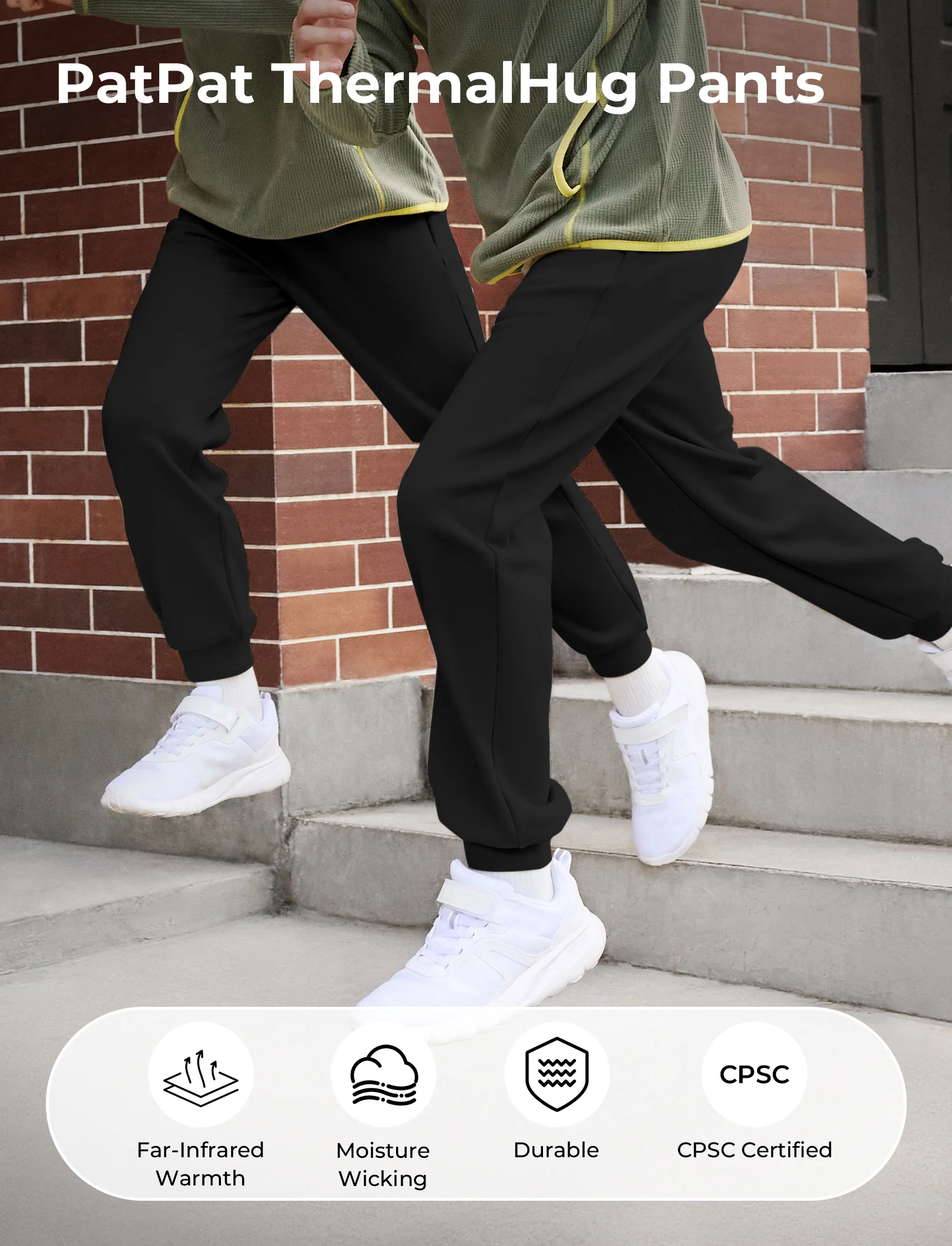 kids fleece lined jogger pants with reflective print and pockets warm breathable and moisture wicking sweatpants for boys and girls deep black - Image 2