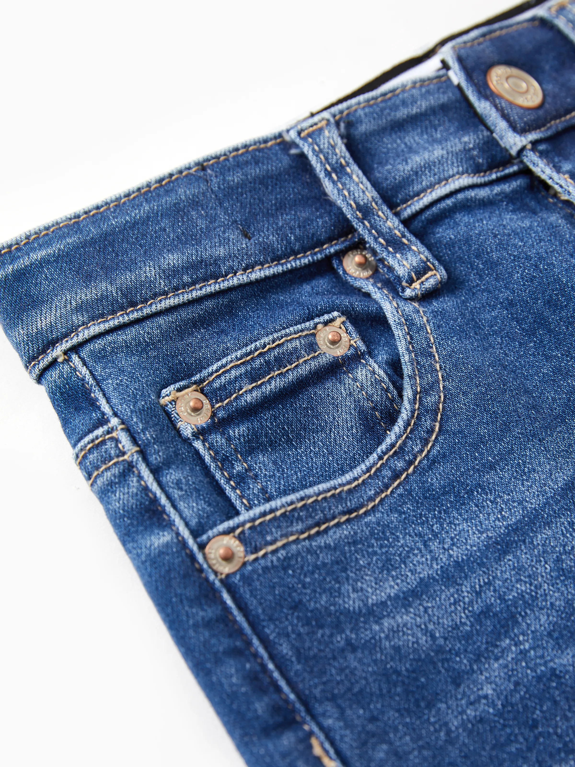 Kids Pull On Elastic Waist Denim Jeans Soft Stretch Comfortable Everyday Pants with Pockets Blue - Image 2