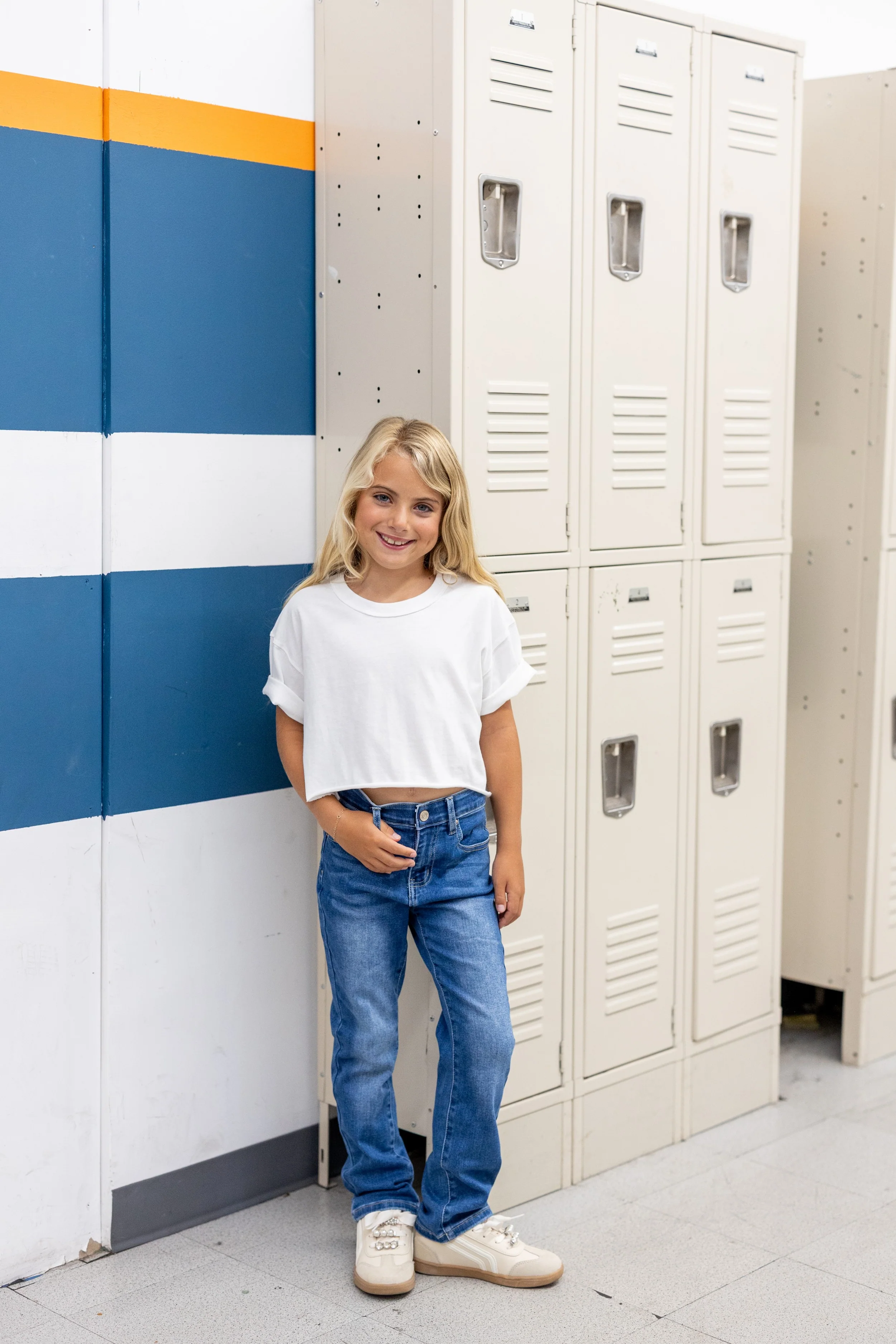 Kids Pull On Elastic Waist Denim Jeans Soft Stretch Comfortable Everyday Pants with Pockets Blue - Image 5