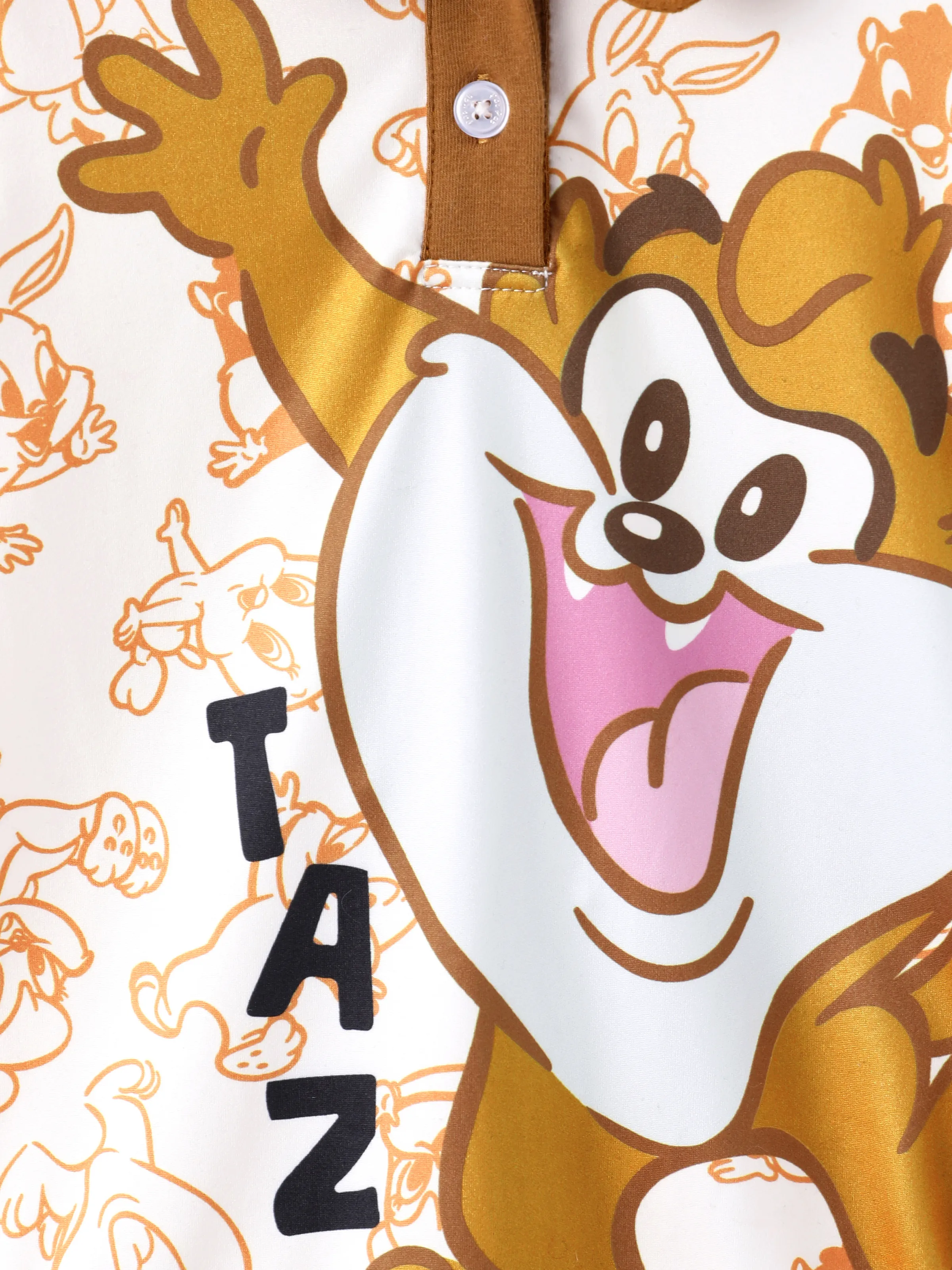 Looney Tunes Baby Boy Stitching Print Colorblock Polo Collar Jumpsuit Brown - Image 5