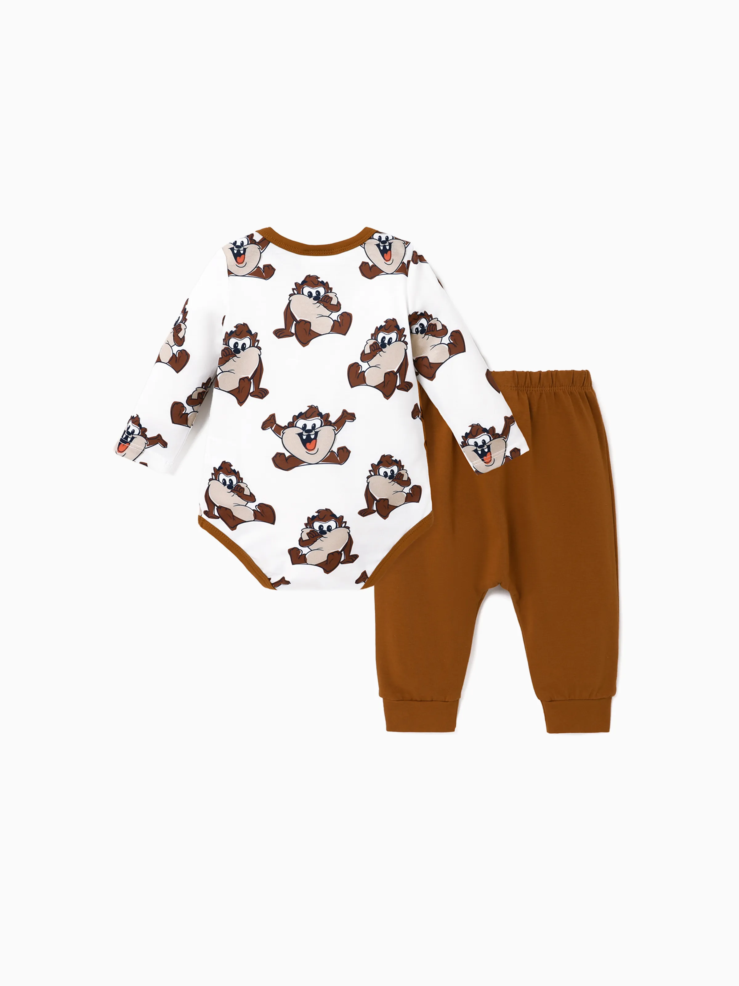 Looney Tunes Baby Boy Character Print Long-sleeve Bodysuit and Pant Sets Brown - Image 2