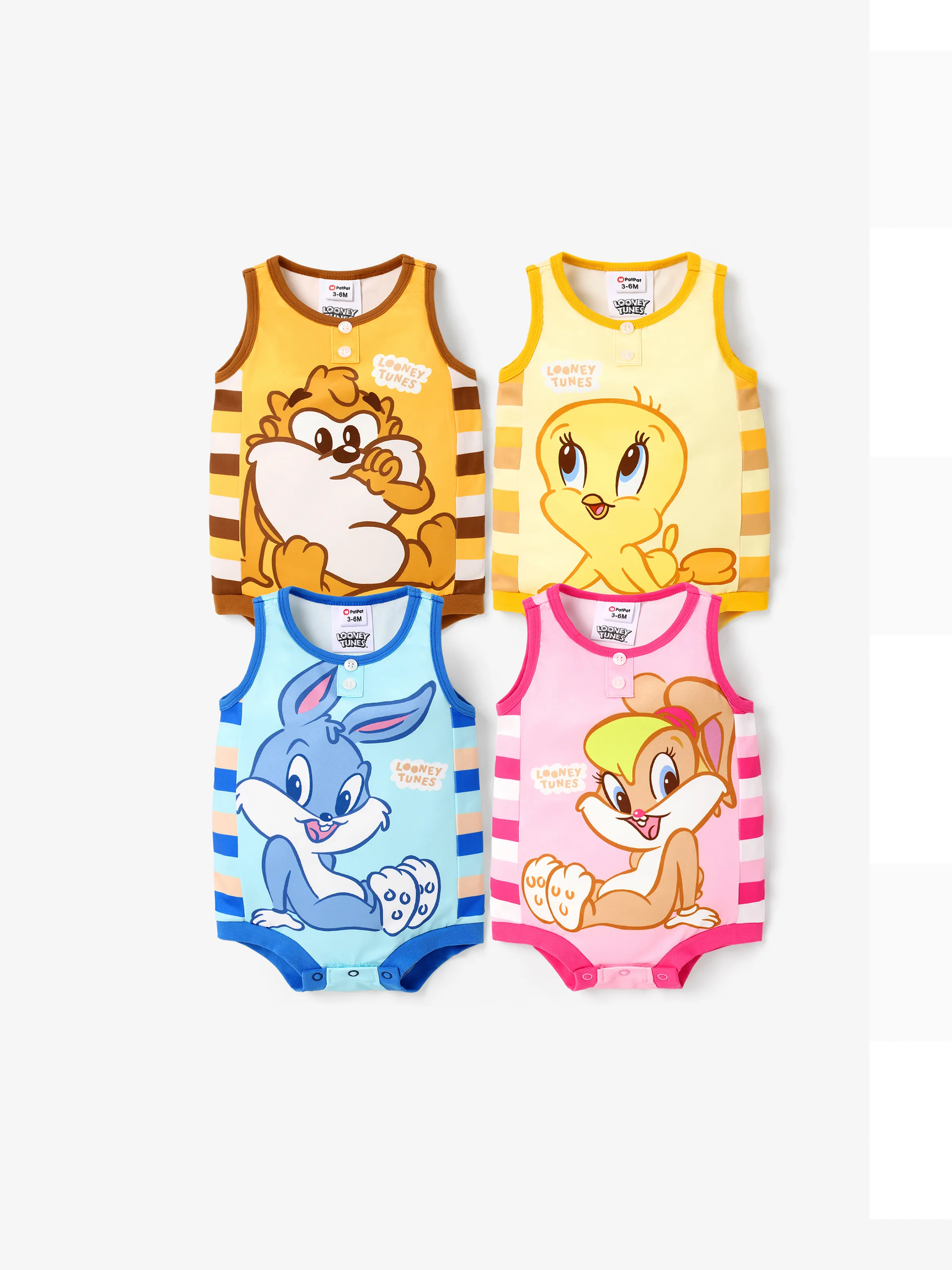 Looney Tunes Baby Boy Stripe and Character Print Sleeveless Jumpsuit Brown - Image 2