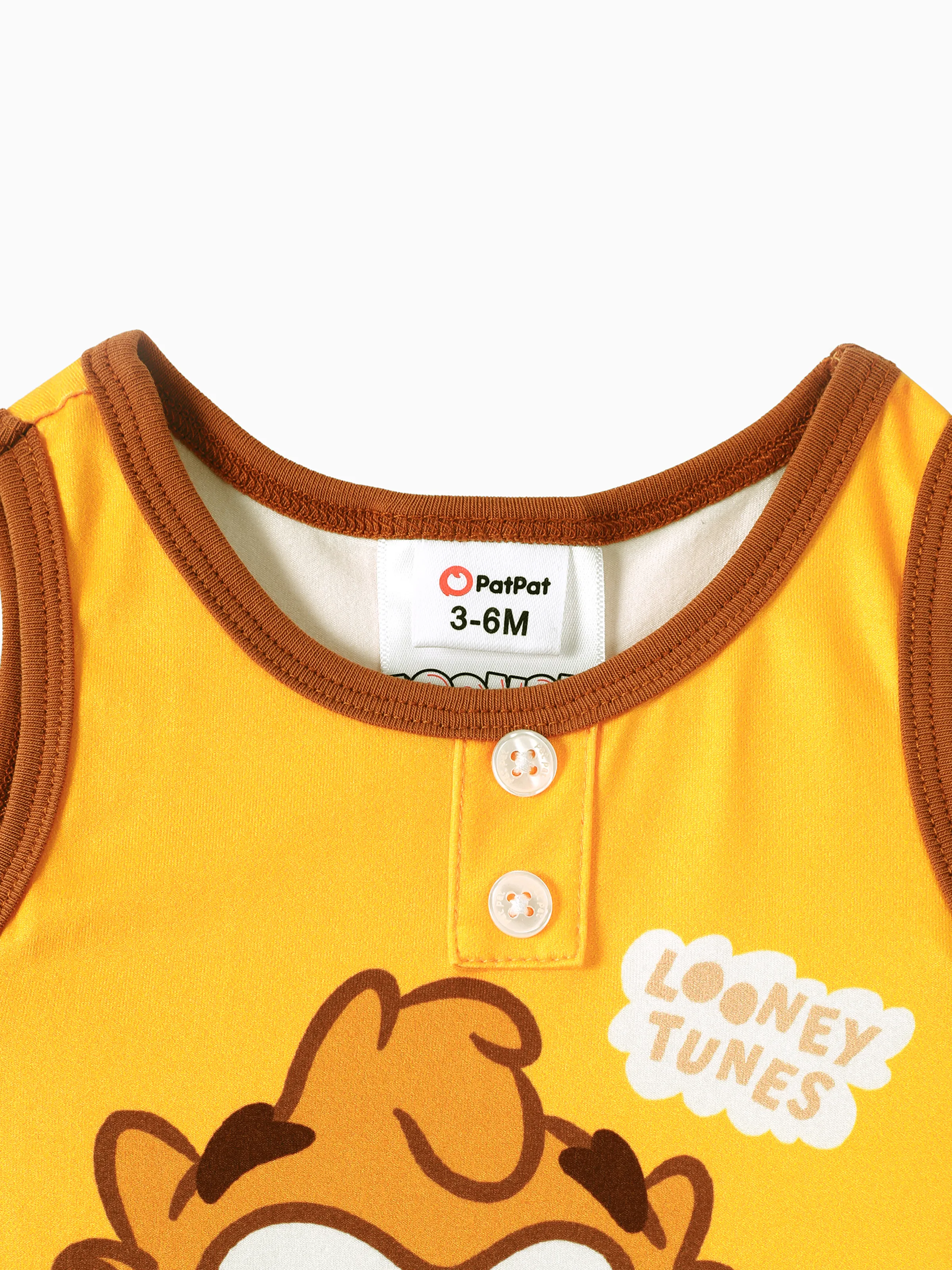 Looney Tunes Baby Boy Stripe and Character Print Sleeveless Jumpsuit Brown - Image 4