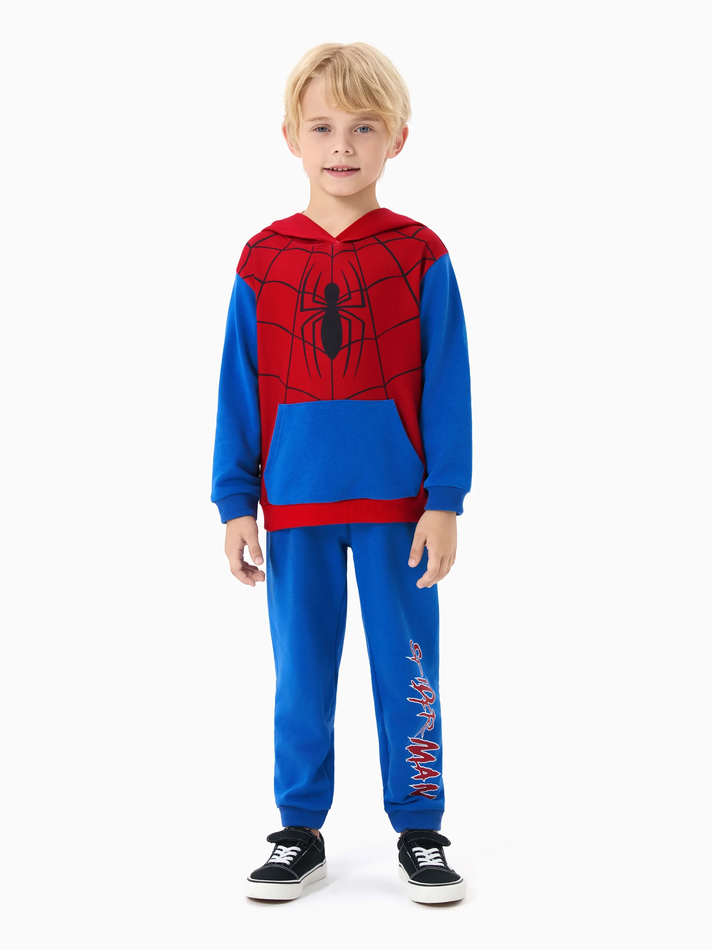 Marvel Toddler/ Kid Boy 2pcs Spider-Man Costume Sweatshirt and Pants Set with Built-in Mask Blue - Image 5