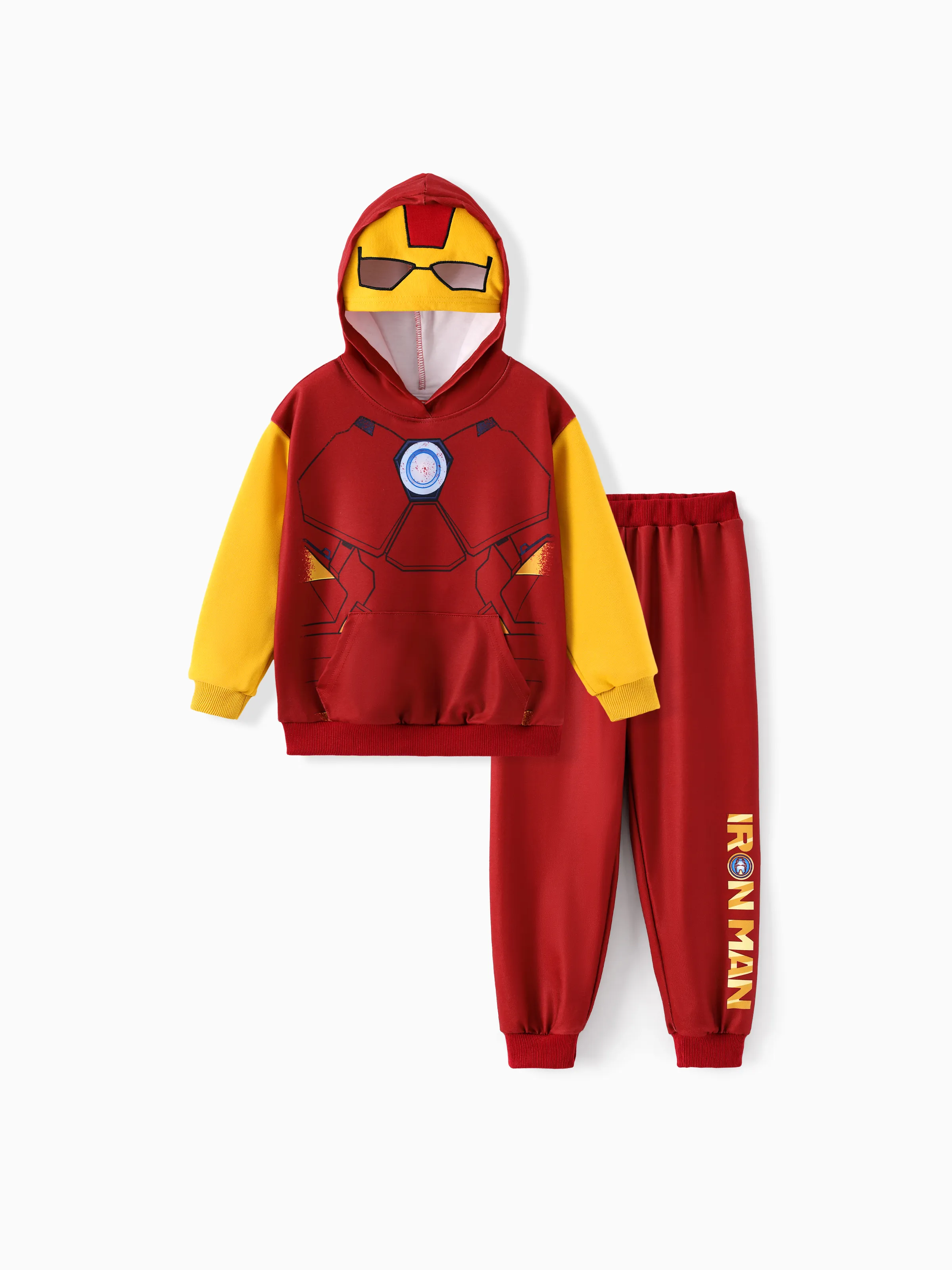 Marvel Toddler/ Kid Boy 2pcs Iron Man Costume Sweatshirt and Pants Set with Built-in Mask Burgundy - Image 3