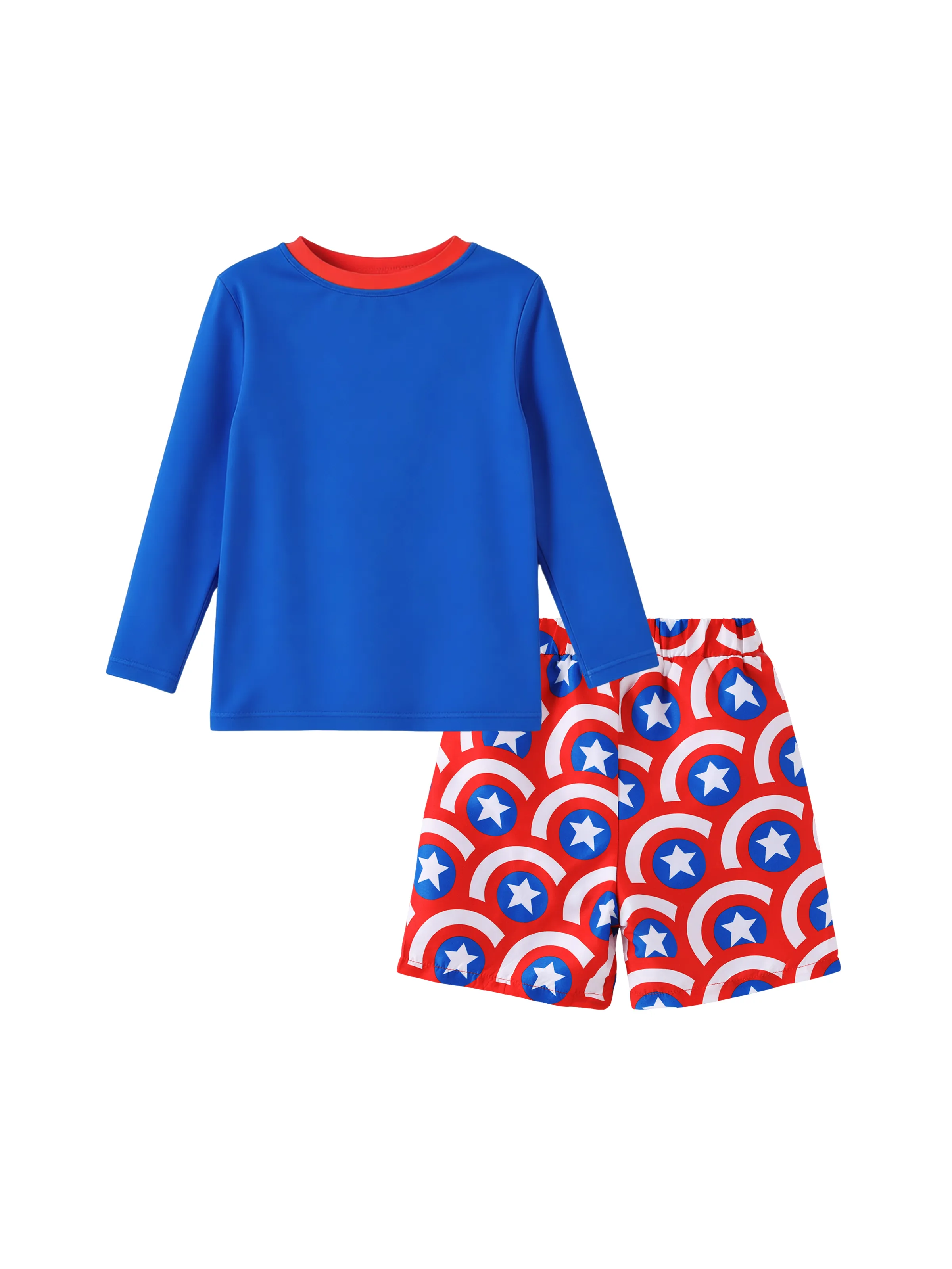 Marvel Toddler/Kid Boy 2pcs Captain America UPF50+ Allover Print Tops and Trunks Swimsuit Set Blue - Image 3