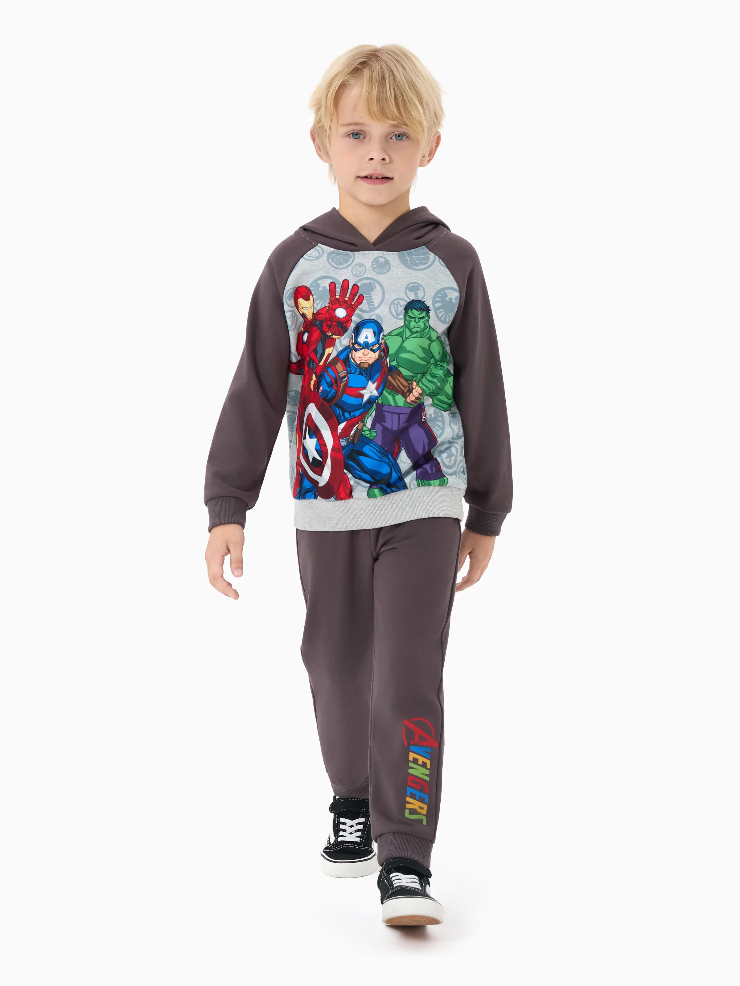 Marvel Toddler/Kids Boy 2pcs Iron Man/ Captain America/ Green Hulk Ribbed Cuffs Hooded Sweatshirt and Sweatpants Set Grey - Image 3