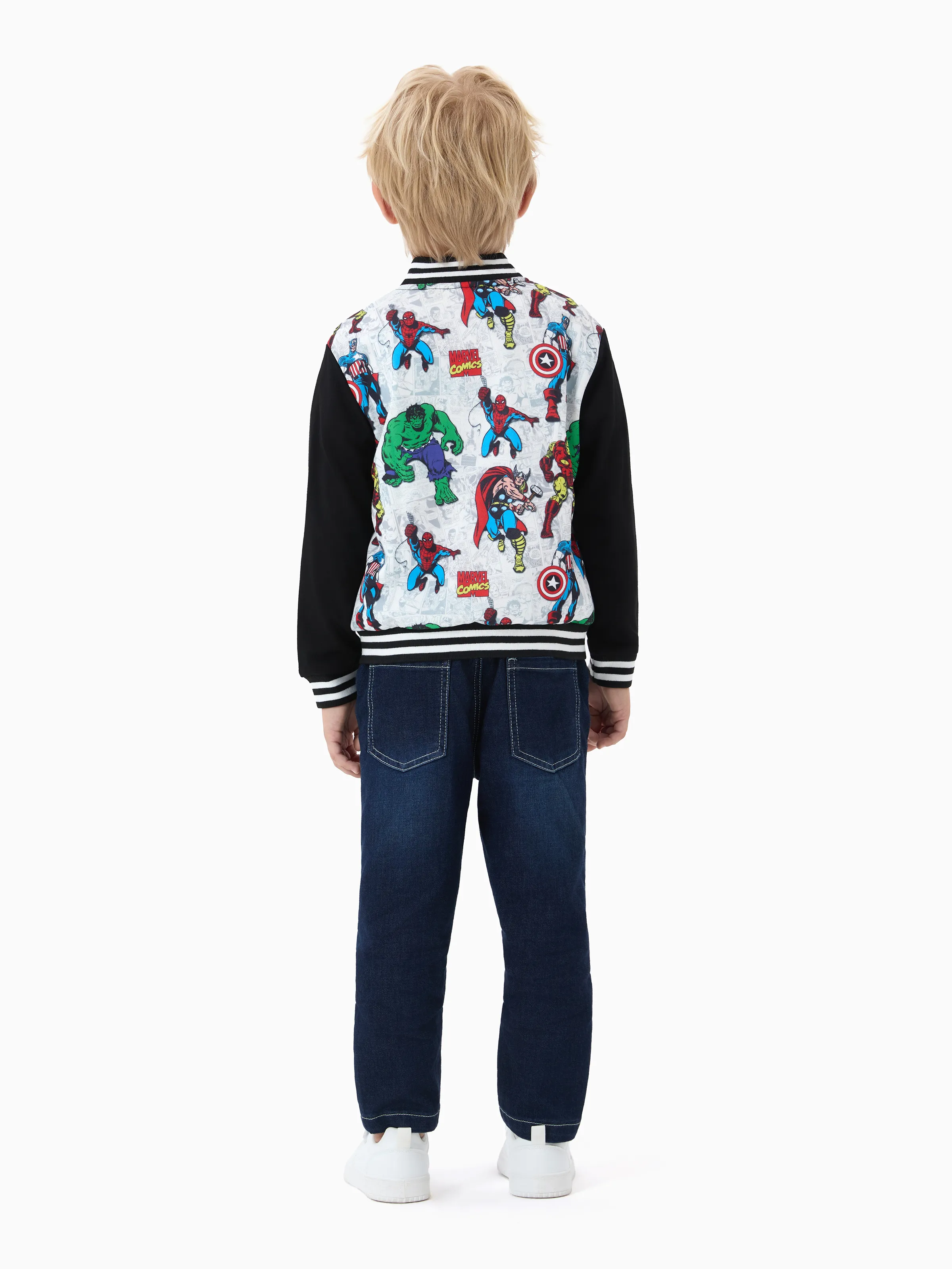 Marvel Toddler/Kids Boy Spider-Man/ Captain America/ IronMan/ Green Hulk Allover Print Stand Collar Jacket Black - Image 4