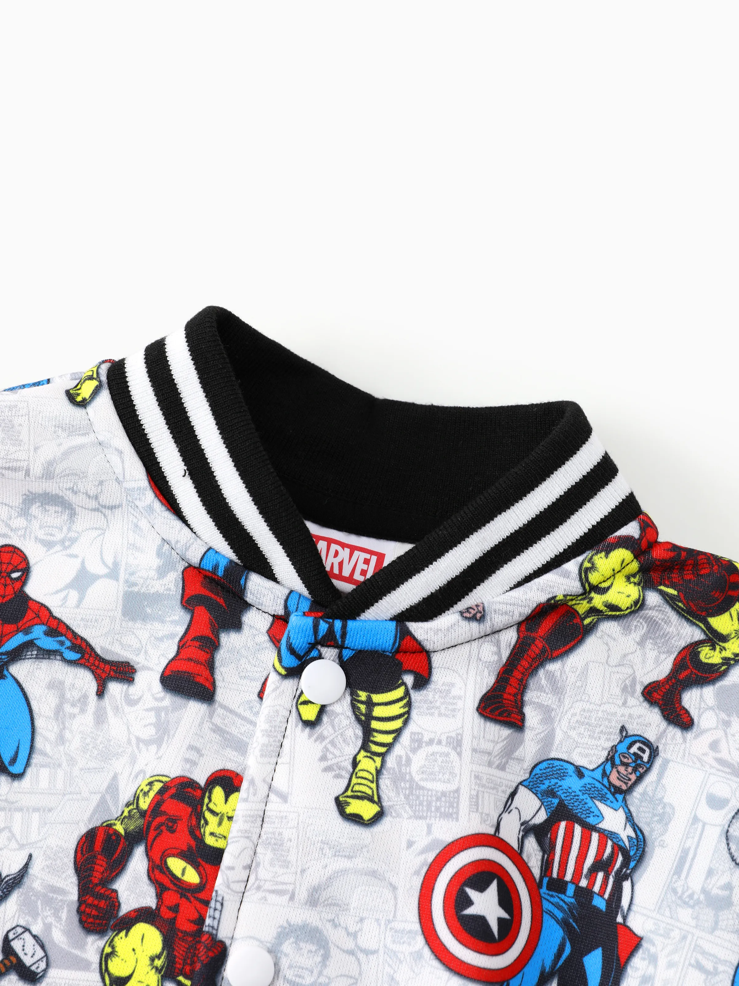 Marvel Toddler/Kids Boy Spider-Man/ Captain America/ IronMan/ Green Hulk Allover Print Stand Collar Jacket Black - Image 5