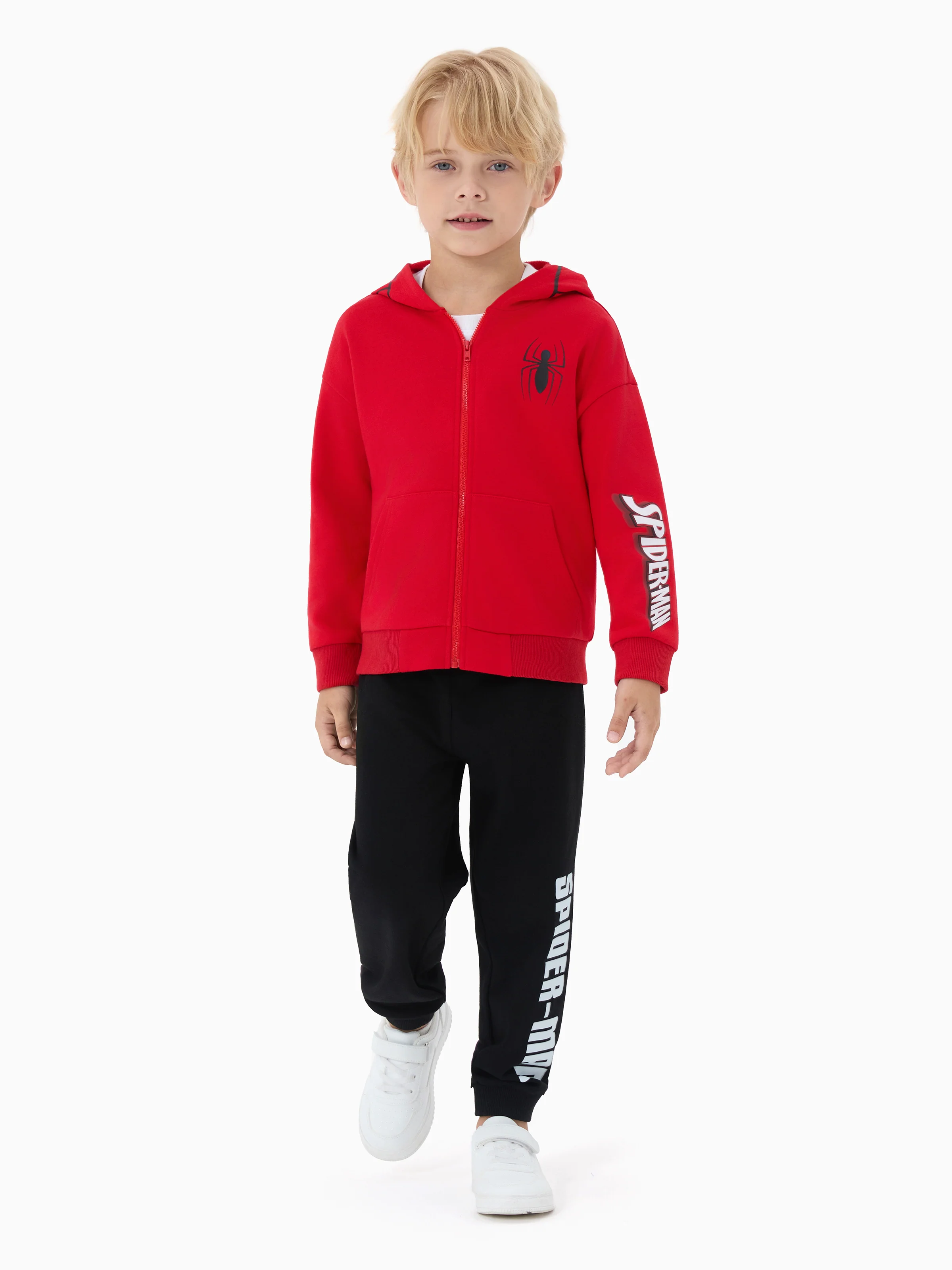 Marvel Toddler/Kids Boy Spider-Man Mask Pattern Zipper Kangaroo Pocket hooded Jacket Red - Image 3