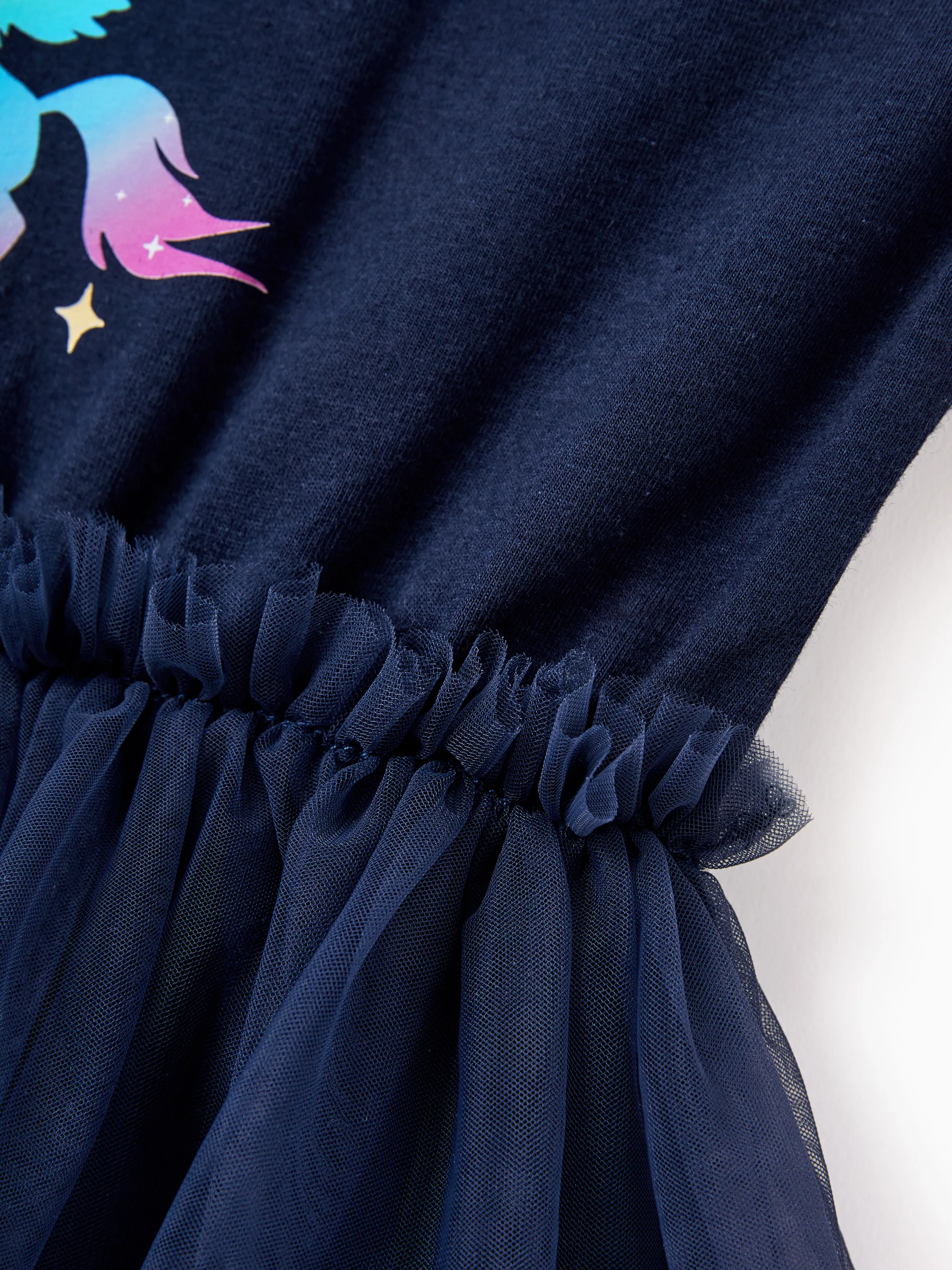 Matching Cotton Dresses for Mommy & Me Unicorn Print with Tulle Skirt for Girls, Knotted Dress for Mom, Perfect for Family Outings & Photos Deep Blue - Image 16