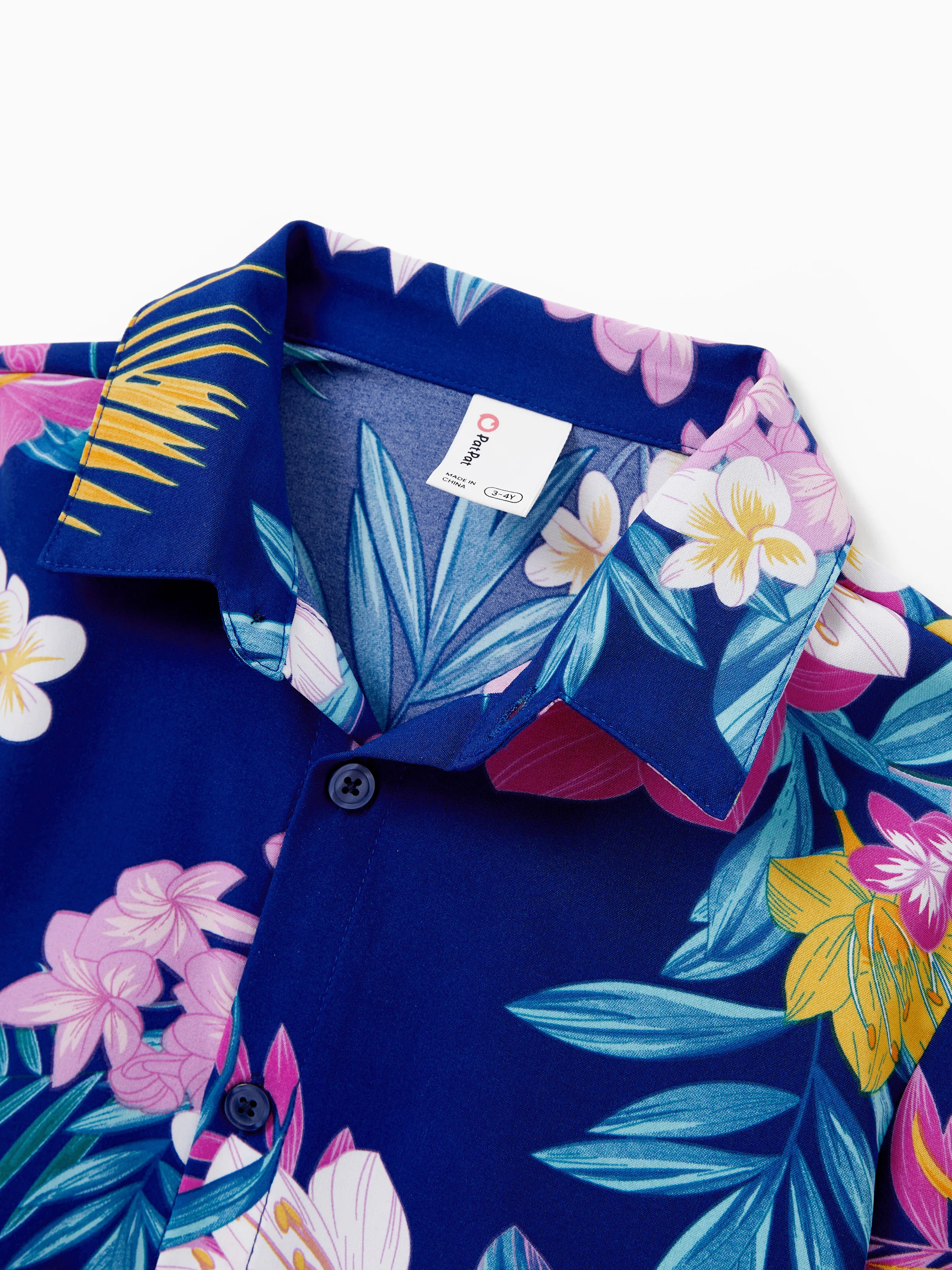 Matching Family Hawaiian Outfits Tropical Floral Print Strap Dress or Short-sleeve Shirts & Shorts Set Summer Beachwear Set for Vacation Deep Blue - Image 22