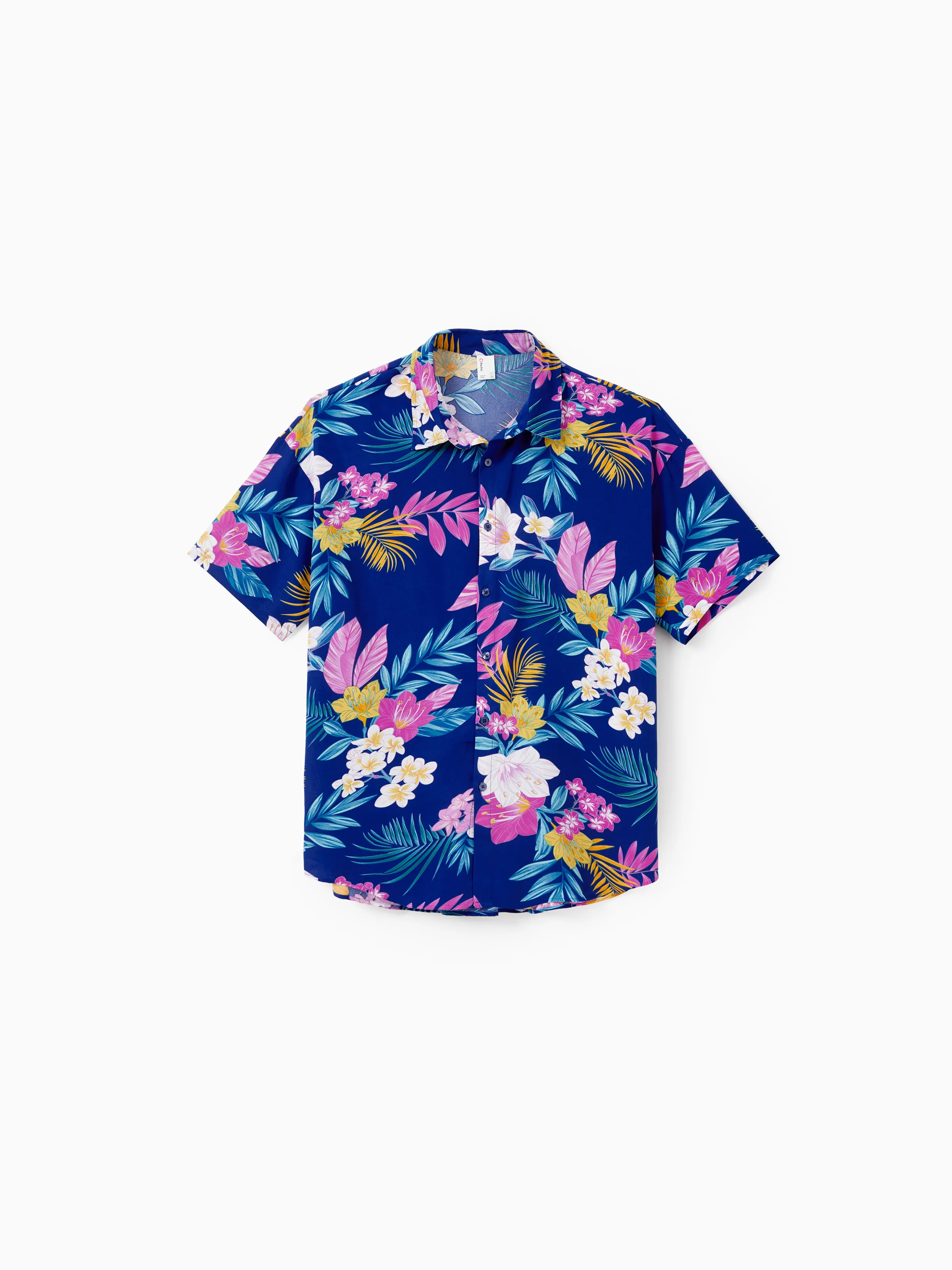 Matching Family Hawaiian Outfits Tropical Floral Print Strap Dress or Short-sleeve Shirts & Shorts Set Summer Beachwear Set for Vacation Deep Blue - Image 27
