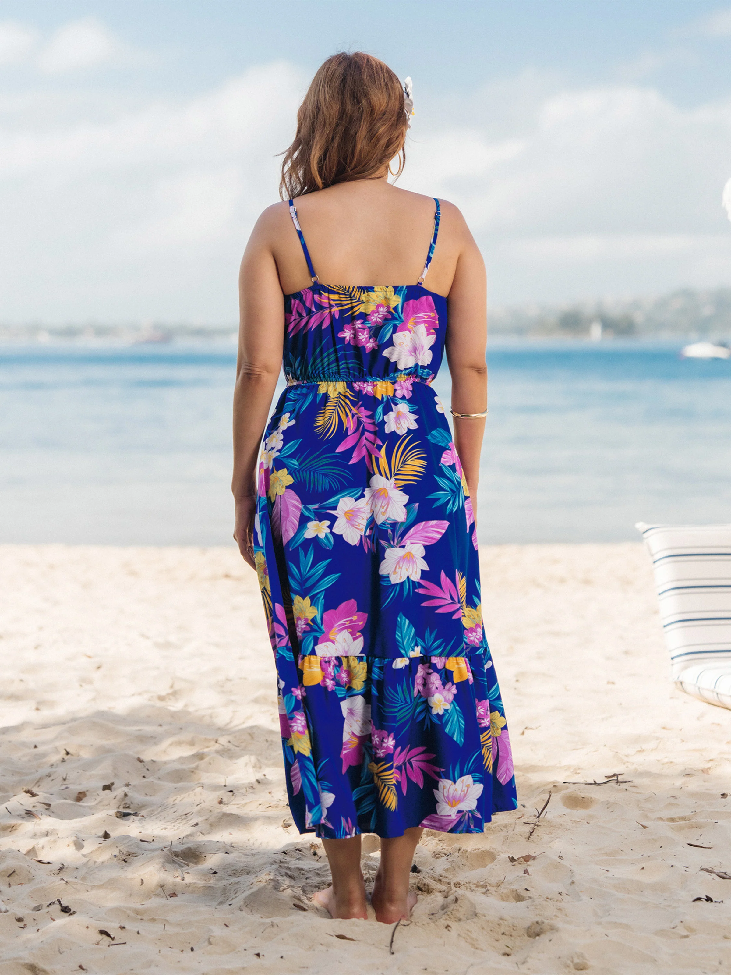 Matching Family Hawaiian Outfits Tropical Floral Print Strap Dress or Short-sleeve Shirts & Shorts Set Summer Beachwear Set for Vacation Deep Blue - Image 4